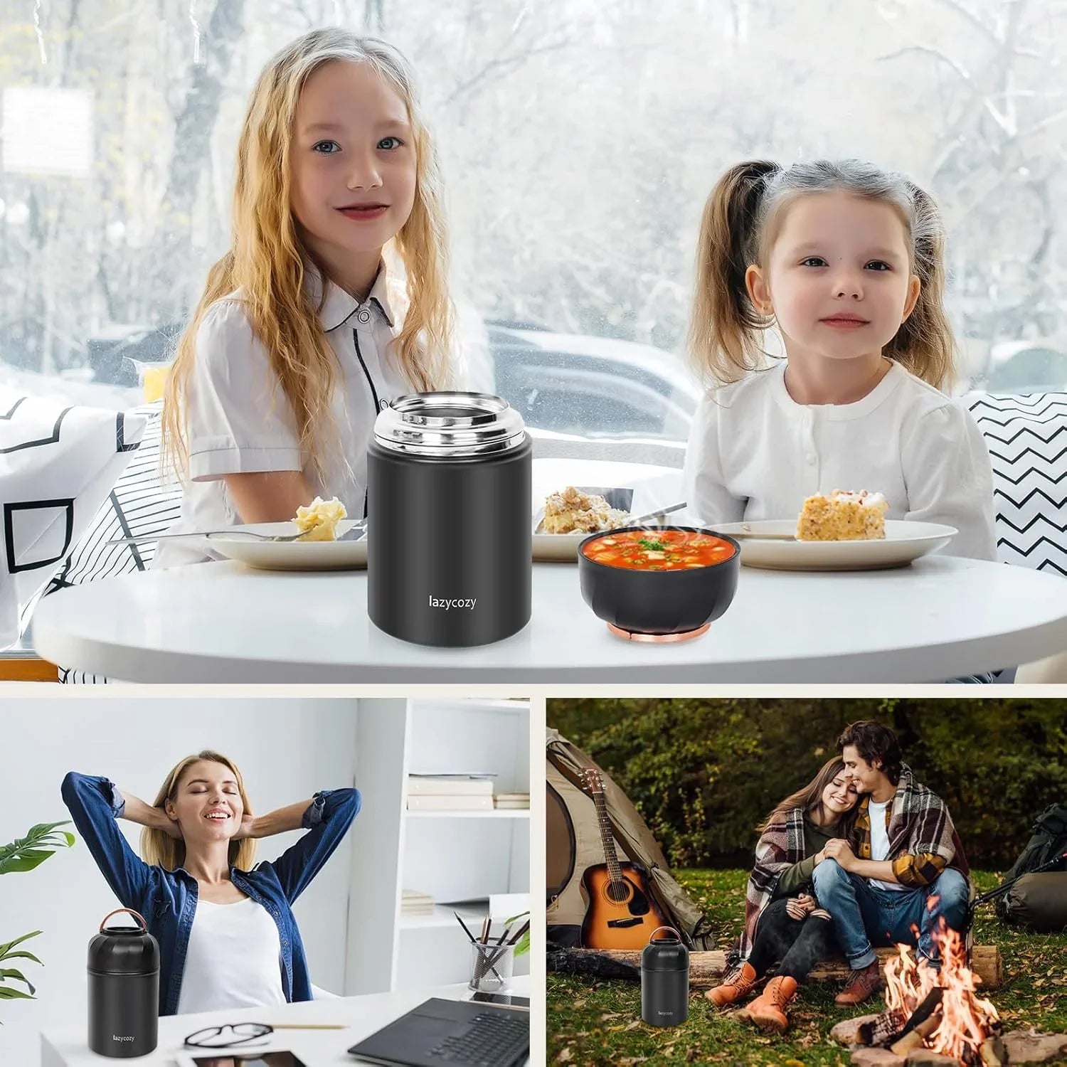 lazycozy® Thermos Food Containers for Hot Food, 17 oz, Soup Thermos with Foldable Spoon, Stainless Steel Vacuum Portable Insulated Food Jar, Leak-Proof, Keep Warm/Cold for 12 Hours, for Travel, Work - Jlhbookstore.store