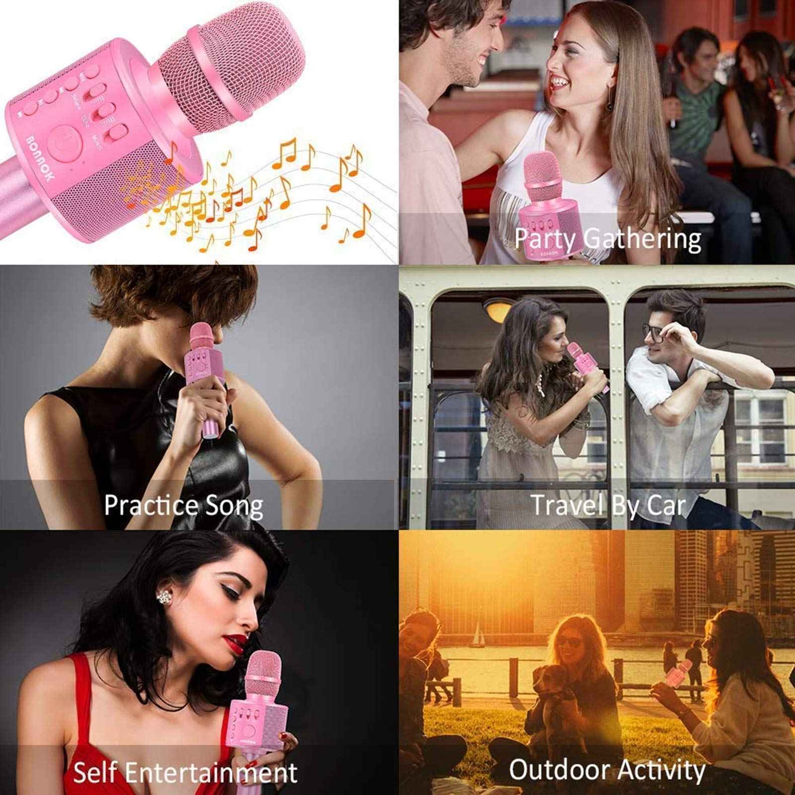 BONAOK Wireless Bluetooth Karaoke Microphone, Portable Toy Microphone for Singing, Gifts to Girls Boys Kids Adults All Age Q37（Bright Purple）