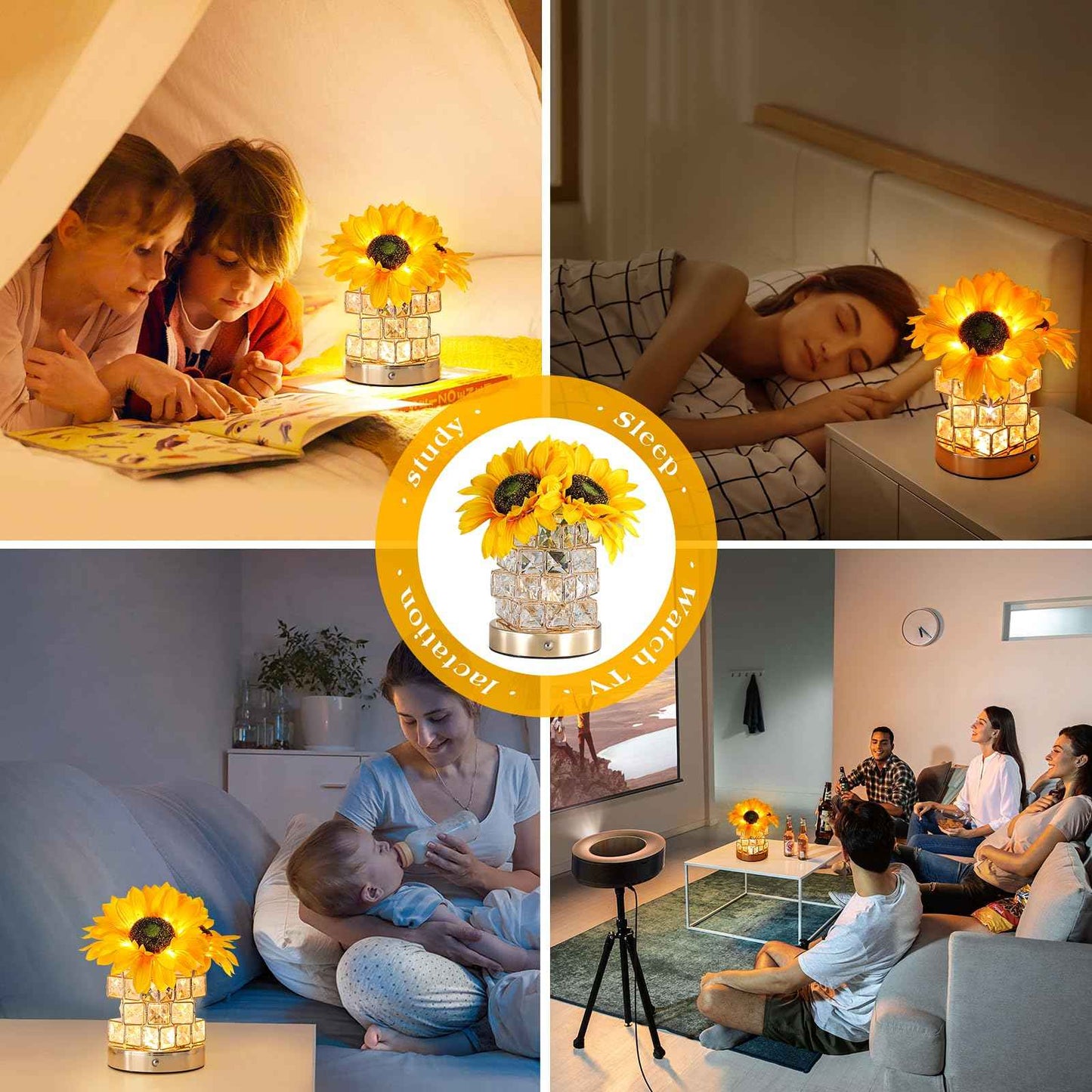 Sunflowers Flower Lamp,Rechargeable Cordless Touch Table Lamp,3-Colour Infinitely Dimming Small Night Light,Festival Restaurant Bedroom Bar Coffee Shop Birthday Gifts for Women Mom