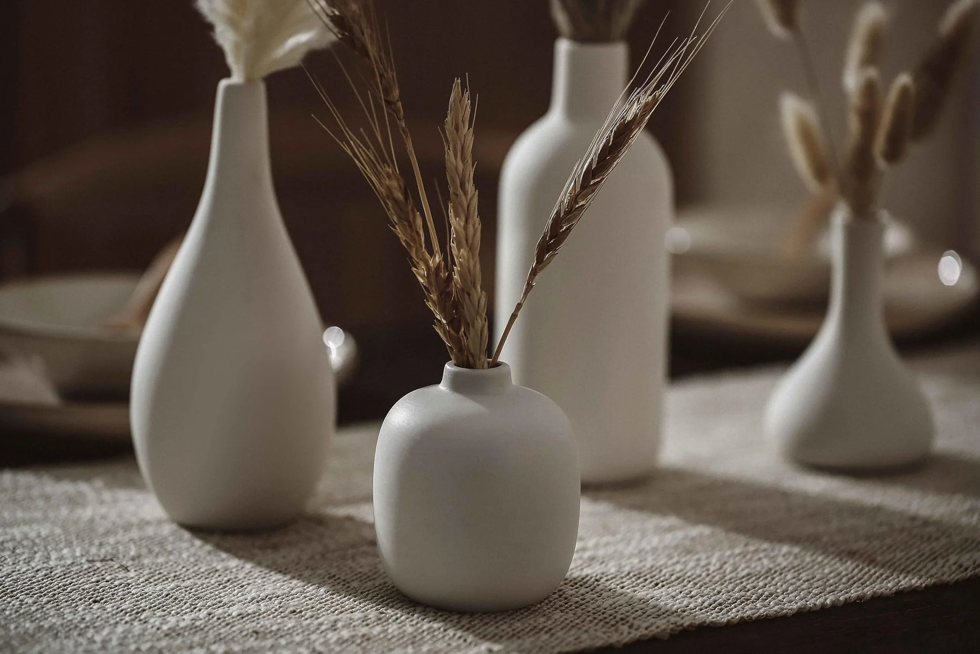 Set of 8 White Ceramic Vases for Dried Pampas Grass Flowers, Aesthetic Boho Modern Decor for Farmhouse Living Room Coffee Table Shelf Fireplace Centerpiece Bedroom Office Desk Home DIY Gifts - Jlhbookstore.store