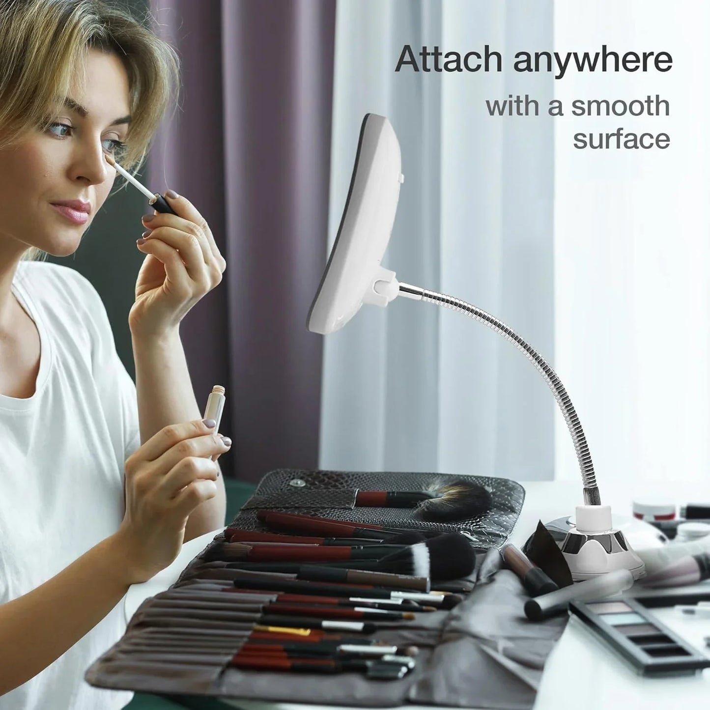 Fancii 10x Flexible Magnifying Mirror with 3 LED Light Settings, Rechargeable - Gooseneck Lighted Makeup Mirror for Bathroom, Locking Suction Mount, Cordless, 360° Rotatable (Mira 2 Plus) - Jlhbookstore.store