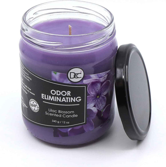 Lilac Blossom Odor Eliminating Highly Fragranced Candle - Eliminates 95% of Pet, Smoke, Food, and Other Smells Quickly - Up to 80 Hour Burn time - 12 Ounce Premium Soy Blend