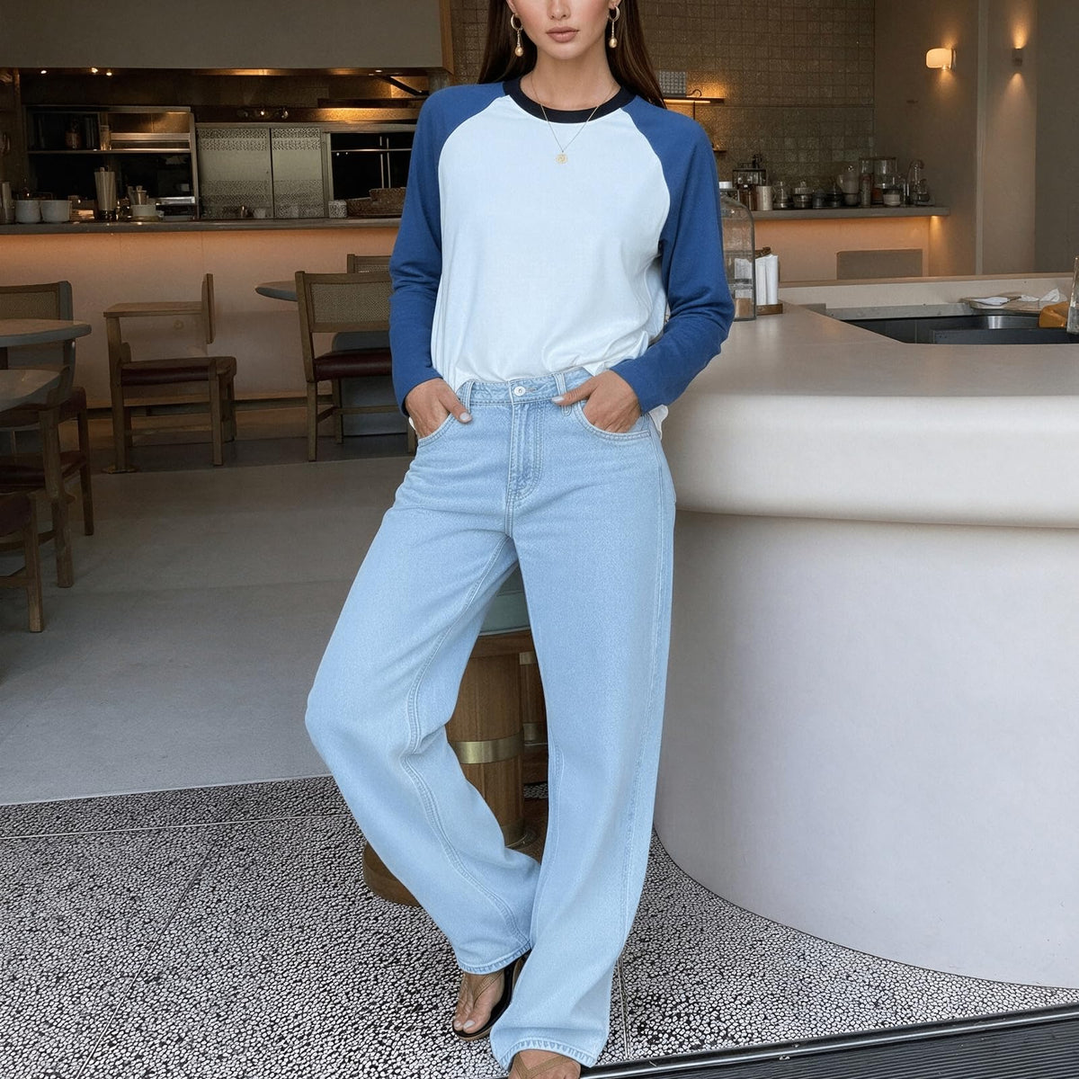 Women Long Sleeve Raglan Shirts Pollover Oversized Baseball Tops