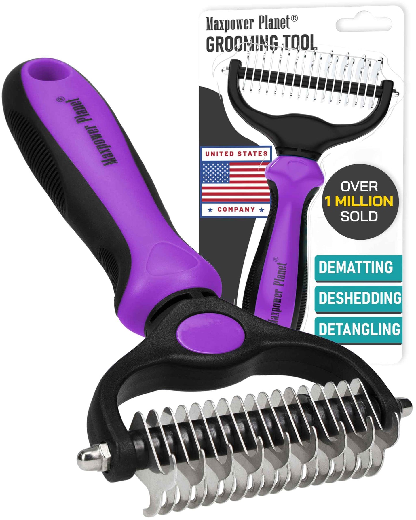 Maxpower Planet Pet Grooming Brush - Double Sided Shedding and Dematting Undercoat Rake Comb for Dogs and Cats,Extra Wide (B1 - Rake, Gloves & Comb, Large)