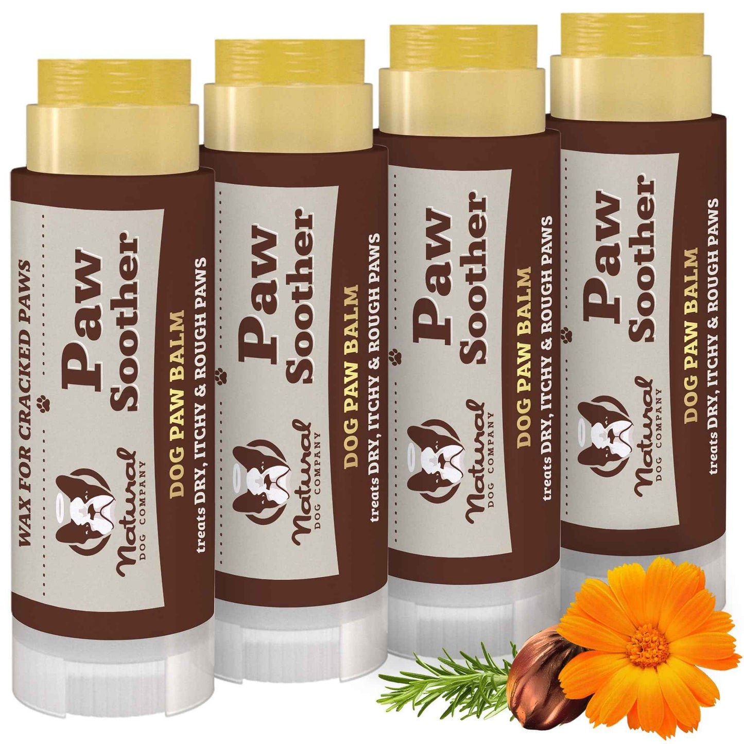 Natural Dog Company Paw Soother Balm & Wax 2 oz Stick – Nourishing Paw Care with Coconut & Hempseed Oils + Calendula – Soothes Dry, Cracked Pads – Lick-Safe & Weather Protective