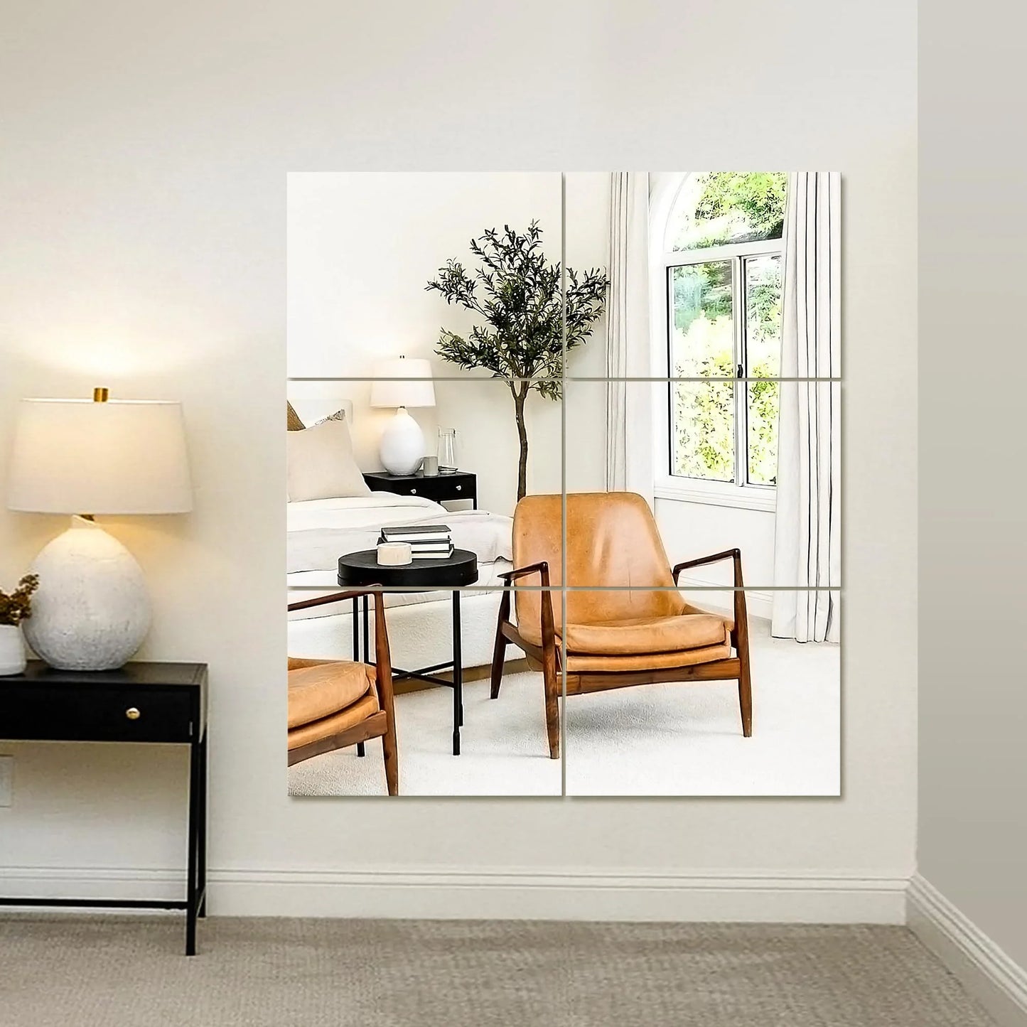 Delma Home Gym Mirrors, 12'' x 12'' Glass Mirror Tiles (16 PCS), Square Large Wall Mirror for Home Gym, Bedroom, Door,Bathroom, Frameless Mirror Sets - Jlhbookstore.store