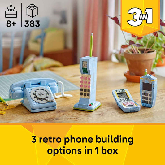 LEGO Creator 3 in 1 Retro Telephone Kids Toy - Home Decor for Bedroom or Kids Room - Building Toy and Learning Playset for Girls & Boys, Ages 8+ - Gift Idea for Birthdays or Special Occasions - 31174
