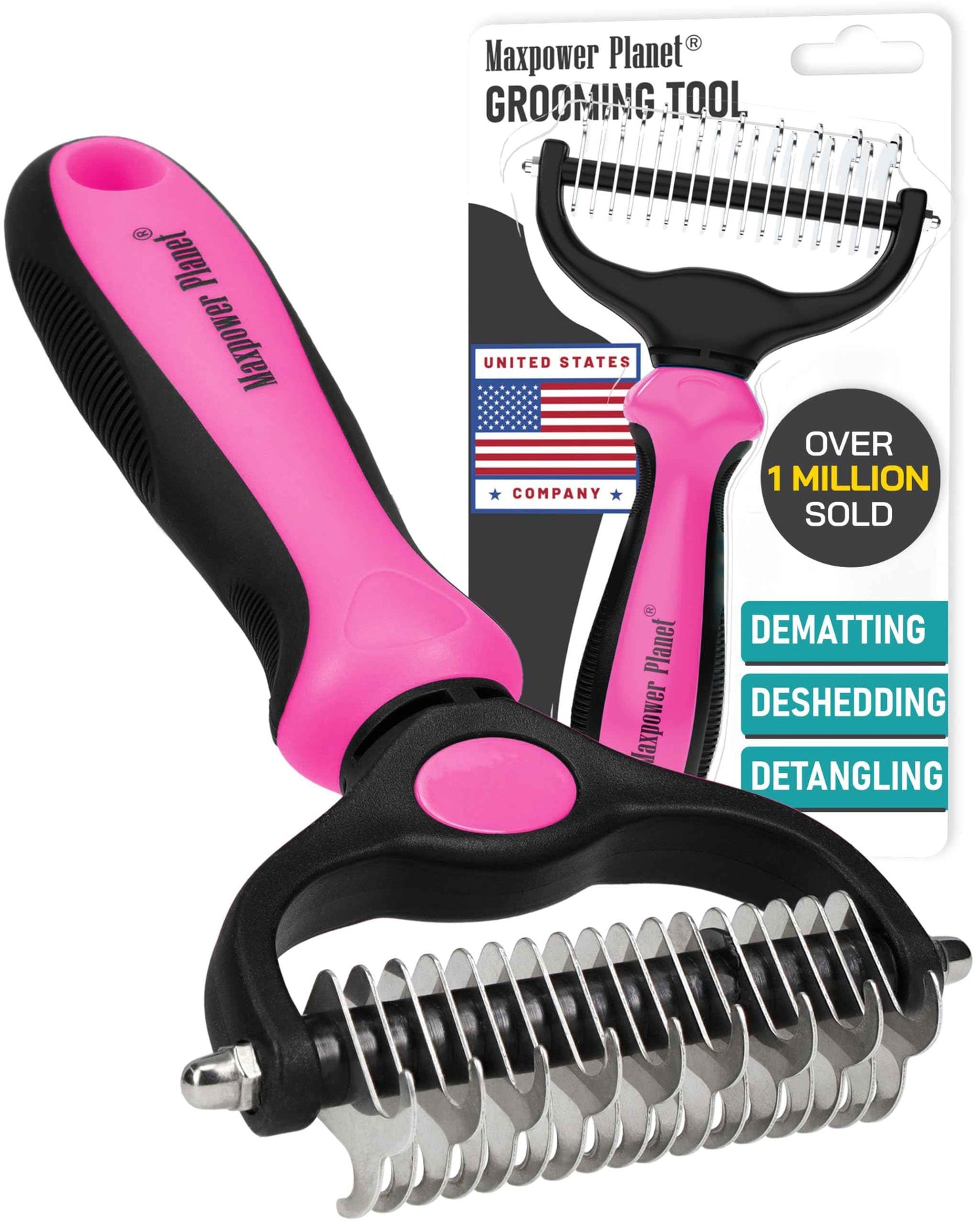 Maxpower Planet Pet Grooming Brush - Double Sided Shedding and Dematting Undercoat Rake Comb for Dogs and Cats,Extra Wide (B1 - Rake, Gloves & Comb, Large)