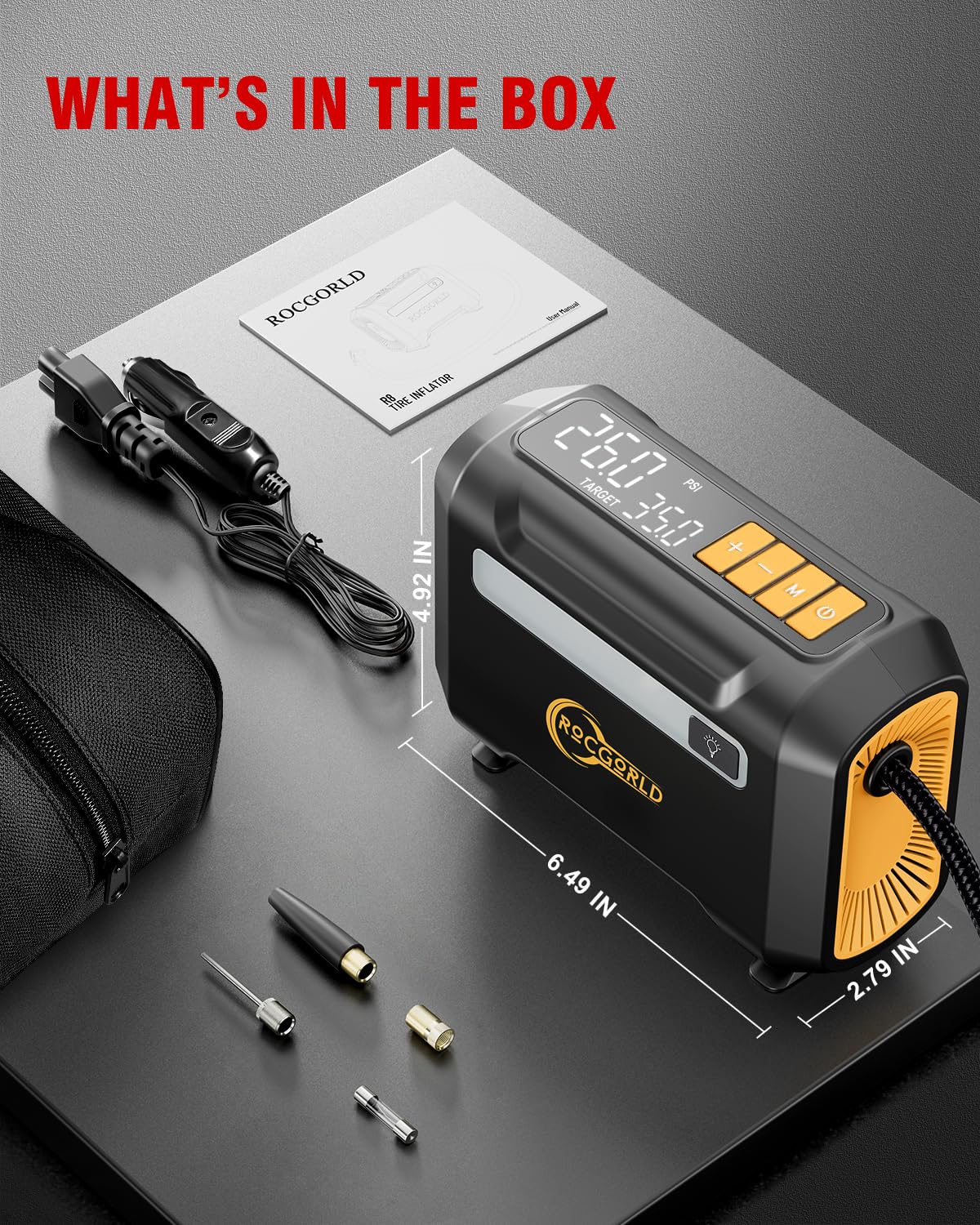 R8 Tire Inflator Portable Air Compressor, DC 12V Air Compressor Portable with Large Dual Digital Screen, 3X Faster Inflation Air Pump for Car, Bike, Ball, Motor