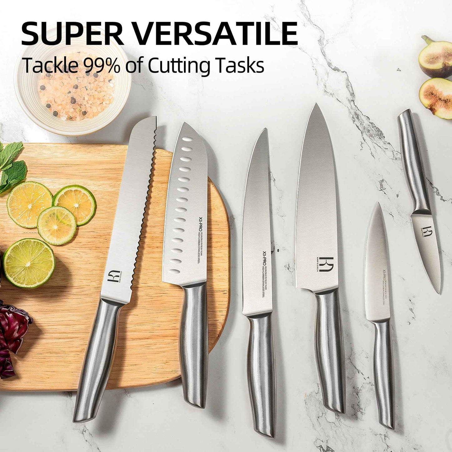 Knife Set Premium, Japanese 14 Pcs Kitchen Knife Block Set Enduring Razor Sharp High Carbon Stainless Steel, Black Chef Knives Set with Built-in Sharpener and Quality Acacia Wood Block