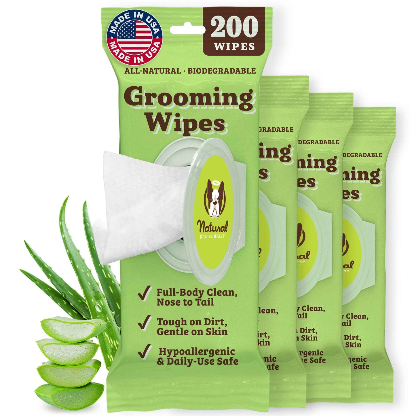 Natural Dog Company Wrinkle Wipes for Dogs, 100 Count, Hypoallergenic Dog Wipes, Wrinkle Wipes French Bulldog, Cleaning & Deodorizing, Dog Wipes for Grooming Faces, Paws & Butts