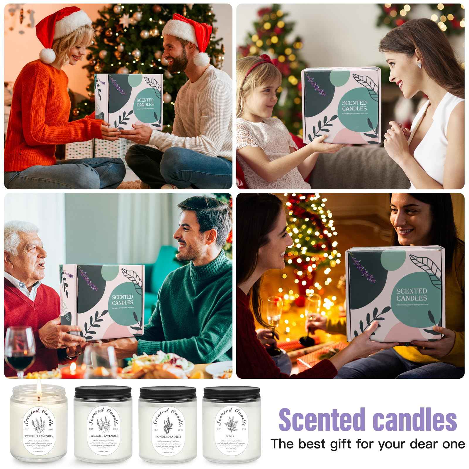 Lavender Candle Gift Set, 4 Pack Soy Wax Scented Candles for Home – Lavender, Sage & Ponderosa Pine – Aromatherapy Candles for Relaxation, Stress Relief & Christmas Gifts for Women