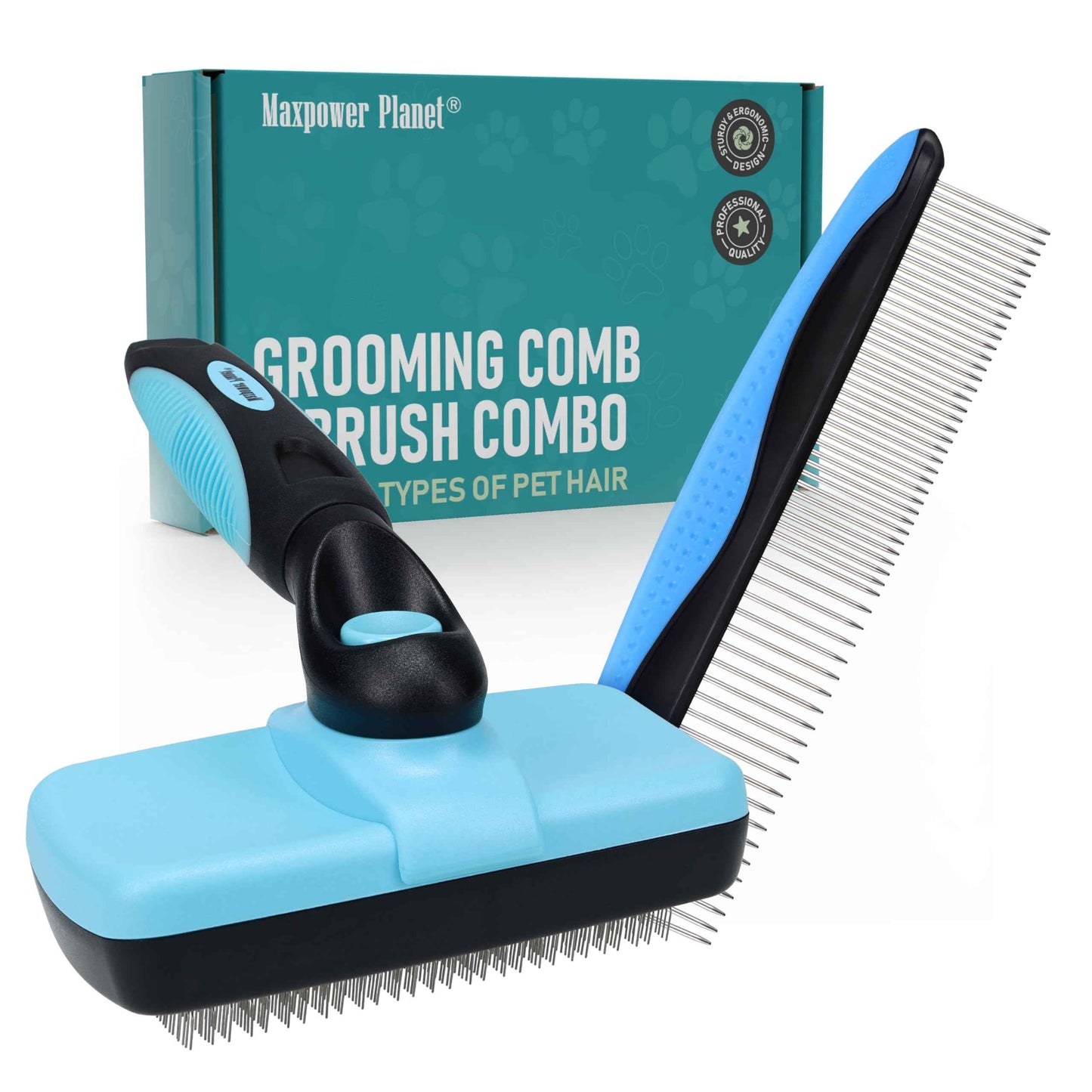 Maxpower Planet Pet Grooming Brush - Double Sided Shedding and Dematting Undercoat Rake Comb for Dogs and Cats,Extra Wide (B1 - Rake, Gloves & Comb, Large)