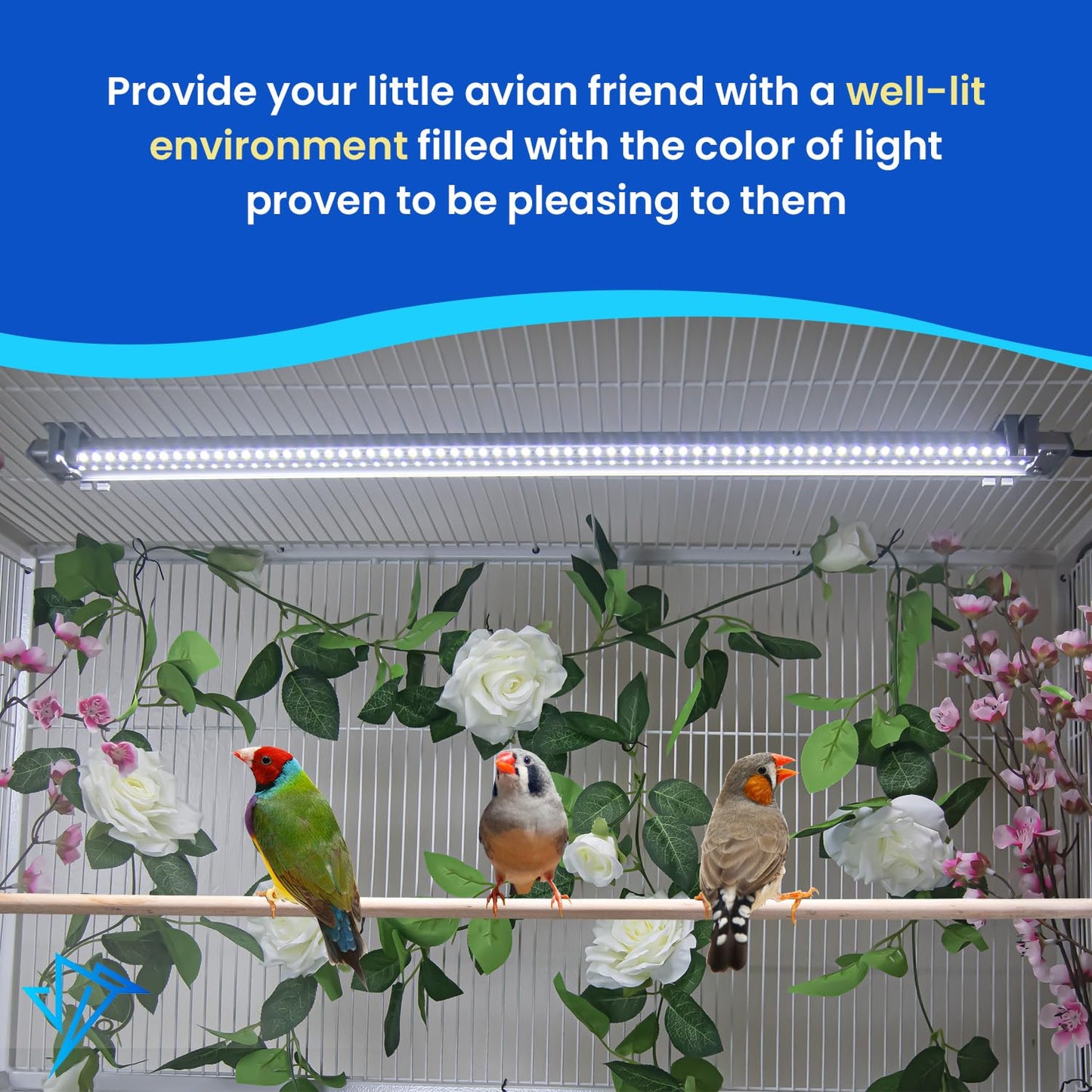 HappyBird Lighting Bird Cage Light with Chew Guard - Full Spectrum LED Pet Light - Simulates Natural Environment - Safe for Hookbill Birds – Easy to Install - (18" Long)