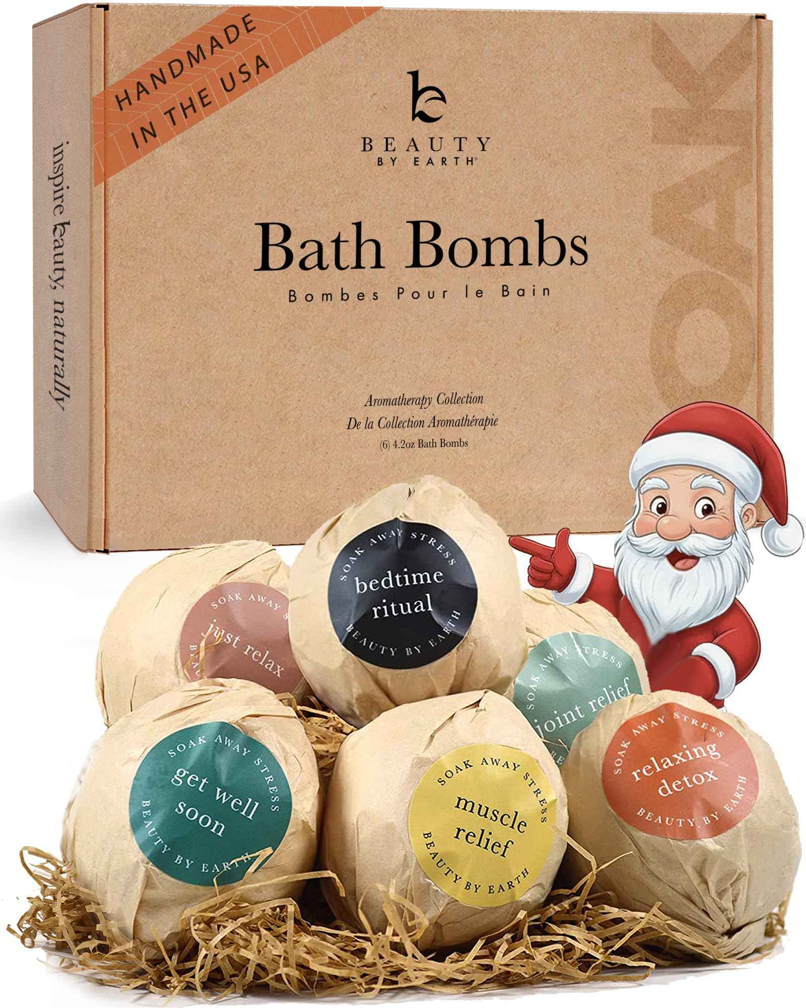 Bath Bombs Gift Set, USA Made with Organic & Natural Ingredients, Christmas Stocking Stuffers for Women & Men, Relaxing Spa Gifts, Wife Stocking Stuffers