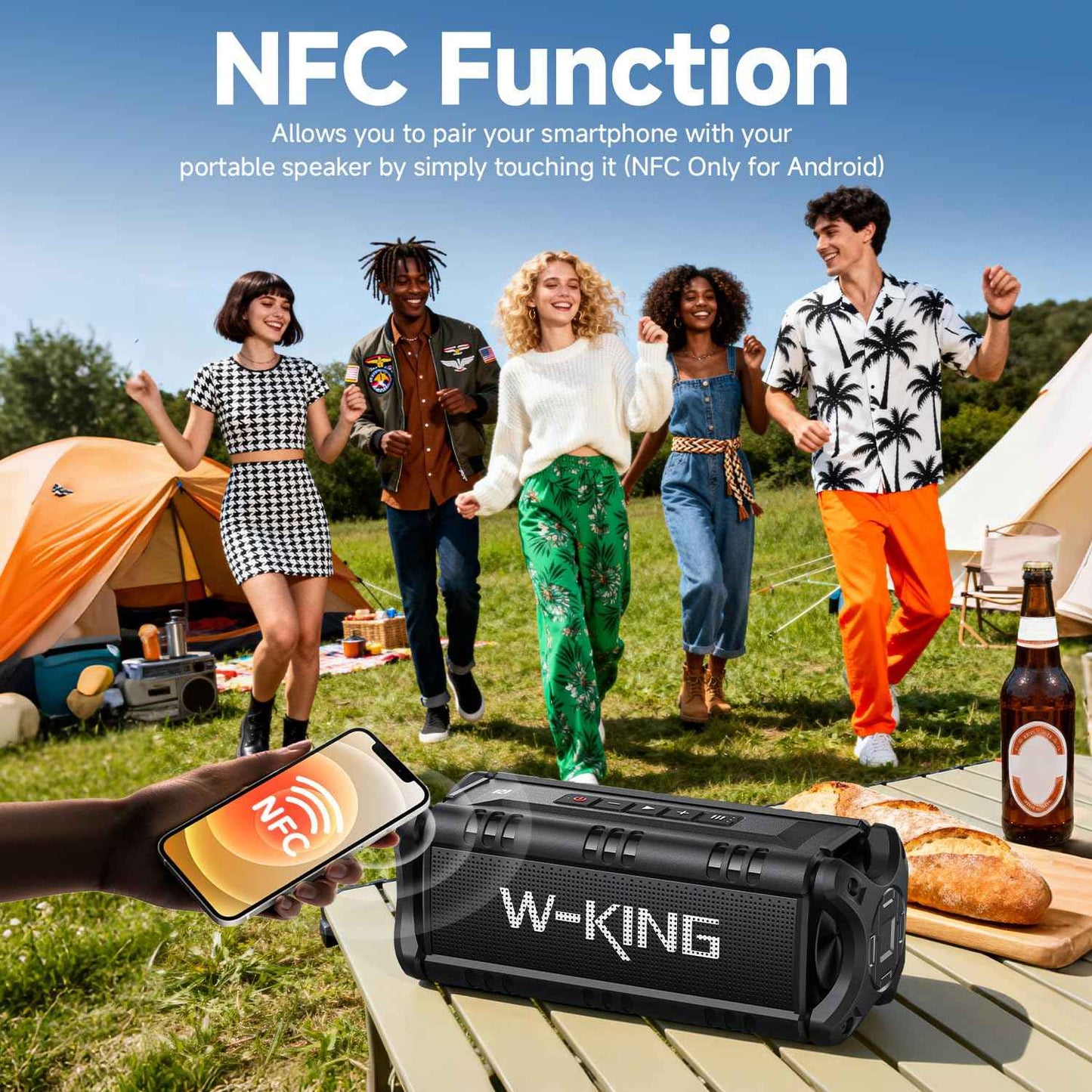 W-KING Bluetooth Speaker, 90W Max Portable Outdoor Speaker Loud, IPX6 Waterproof/50W Deep Bass Subwoofer/40H/EQ/Dual Pairing/TF/AUX, Large Boombox Speakers Bluetooth Wireless for Party/Beach/Jobside