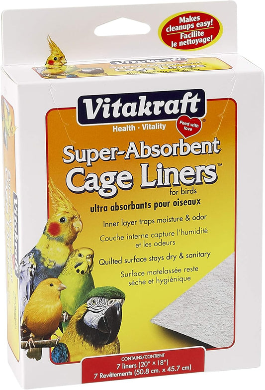 Vitakraft Cage Liners for Birds - For Parrot, Parakeet, Conure, and Cockatiel Cages White 20" X 18" 7 Count, Premium Absorbent Liner