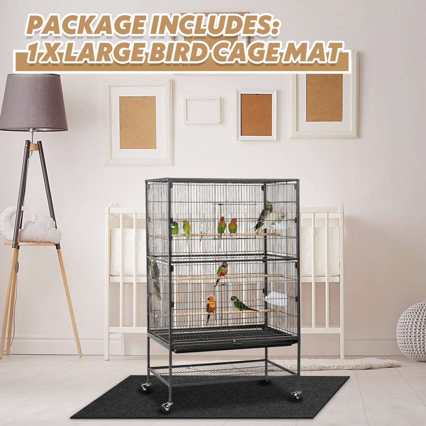 Nuanchu Large Bird Cage Mat, 48 x 36 Inch Under Pet Cage Mat, Absorbent/Waterproof Felt Pad for Bird Cages, Reptile Aquariums, Dog Kennels, with Non-Slip Backing for Hard Floors and Surfaces