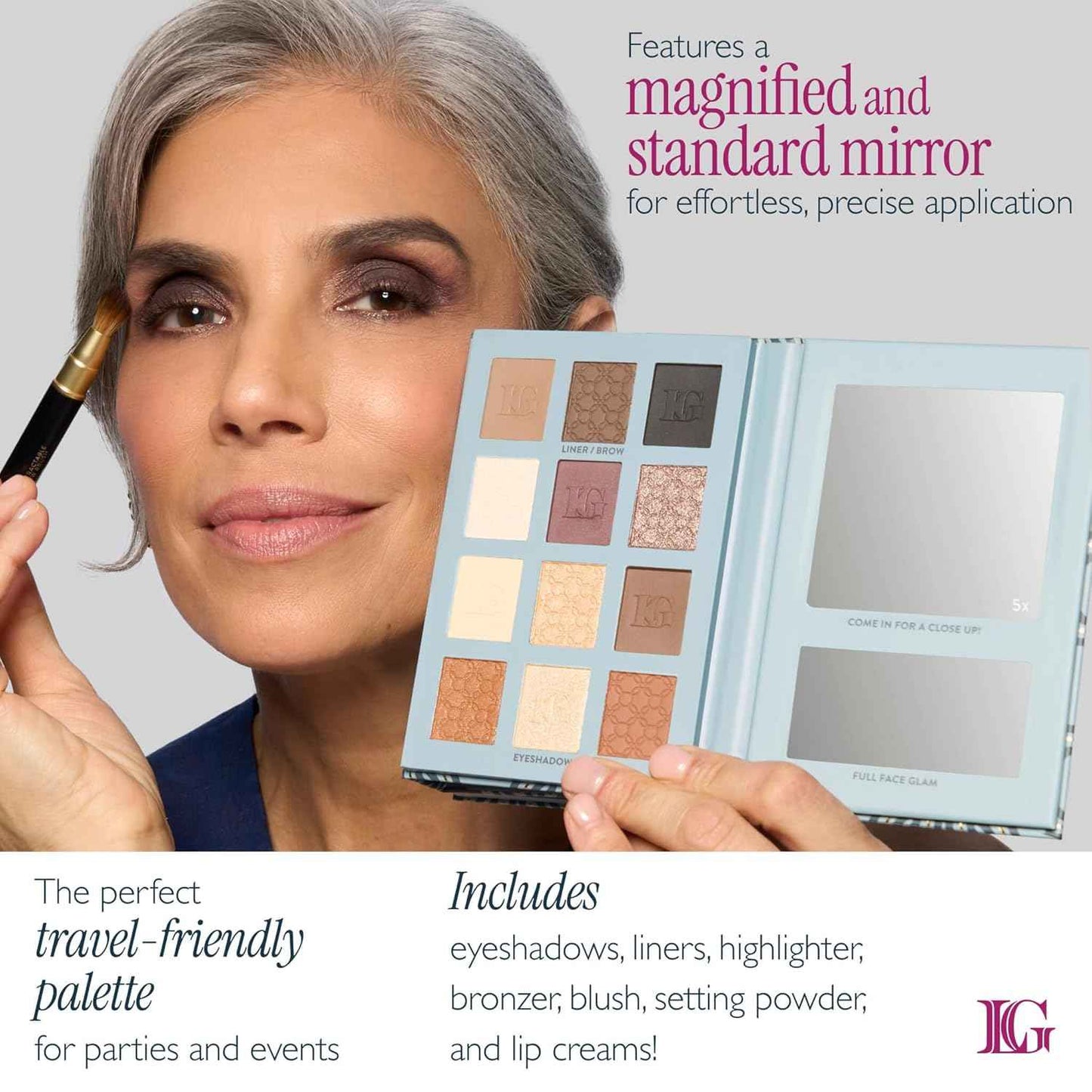 LAURA GELLER NEW YORK RSVP-Ready Big Night Out Full Face Travel Makeup Palette - All-in-One Set includes Eyeshadows, Eye Liners, Blush, Bronzer, Highlighter, Setting Powder, and Lip Creams