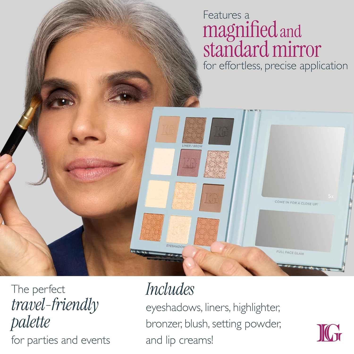 LAURA GELLER NEW YORK RSVP-Ready Big Night Out Full Face Travel Makeup Palette - All-in-One Set includes Eyeshadows, Eye Liners, Blush, Bronzer, Highlighter, Setting Powder, and Lip Creams