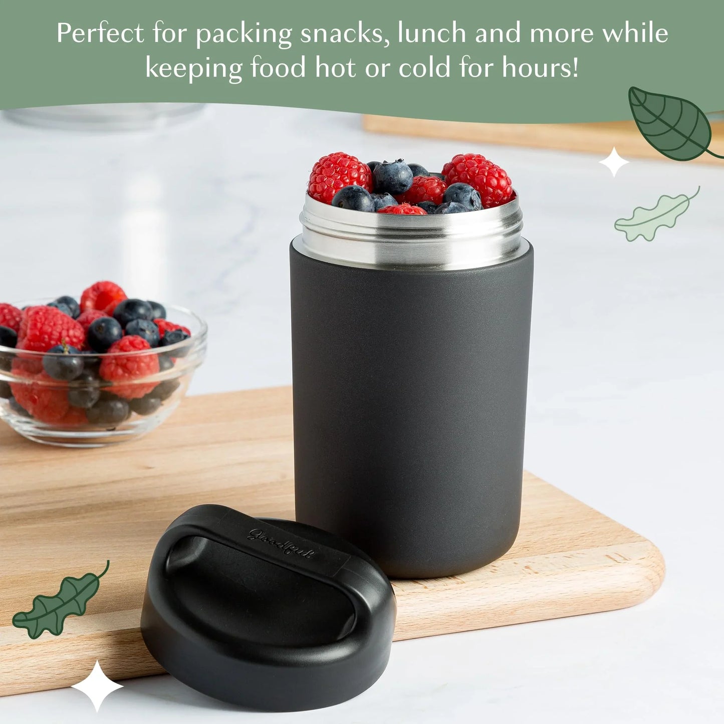 Goodful Stainless Steel Food Jar, Double Wall Vacuum Sealed Insulated Food Storage Container with Carry Handle Lid, 16-Ounce, Gray - Jlhbookstore.store