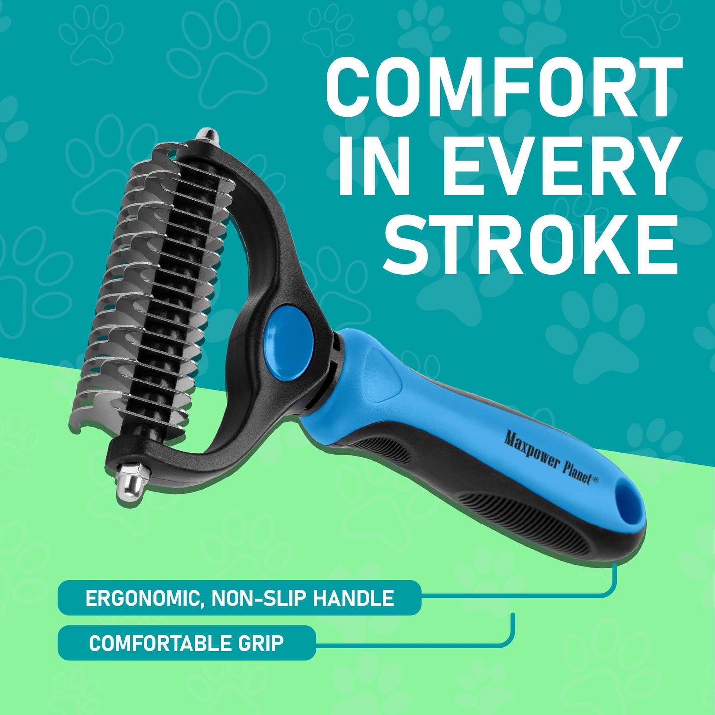 Maxpower Planet Pet Grooming Brush - Double Sided Shedding and Dematting Undercoat Rake Comb for Dogs and Cats,Extra Wide (B1 - Rake, Gloves & Comb, Large)
