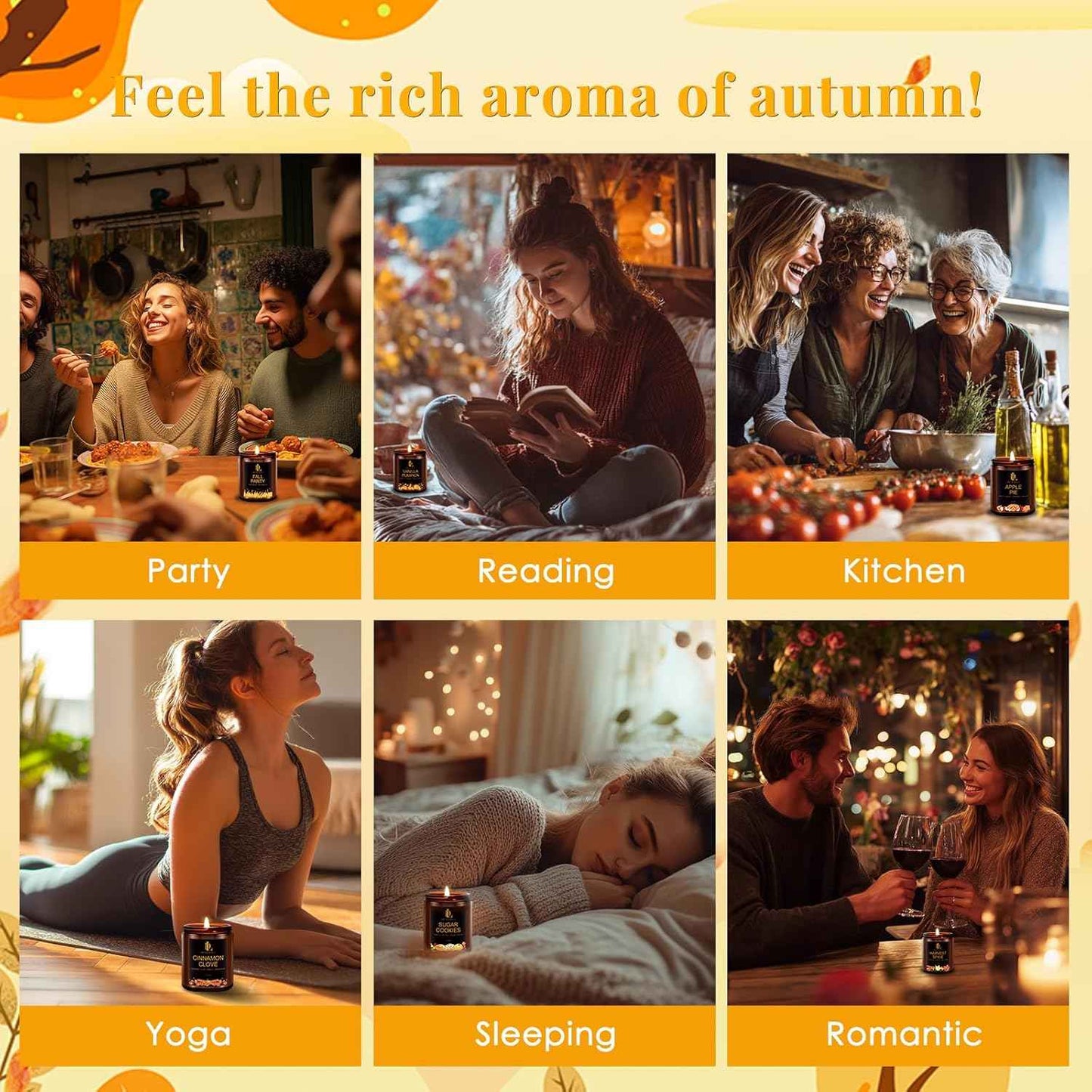 Fall Candle Set, Fall Scented Candles for Home, 4 Pack Soy Candle Set, Autumn Gifts for Women Men, Autumn Scents of Vanilla Pumpkin/Cinnamon Clove/Apple Pie/Fall Party