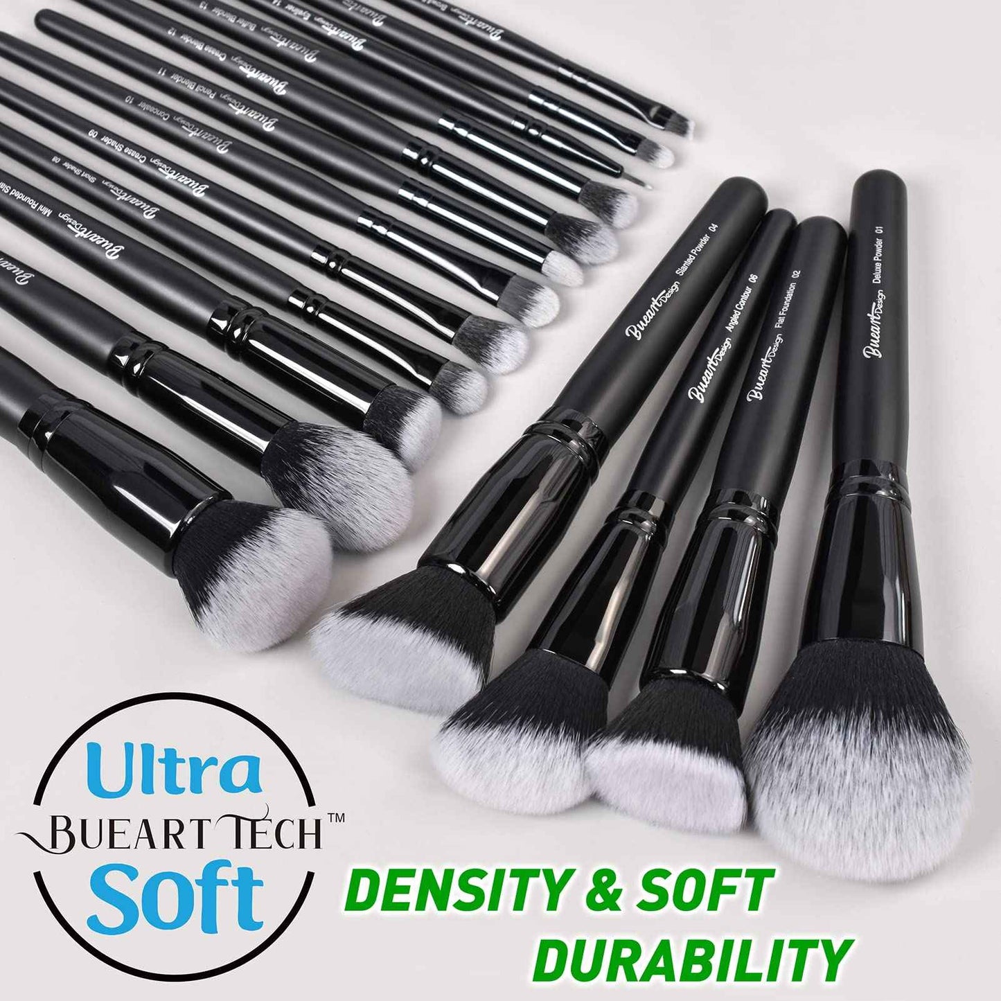 Bueart Design 19Pcs ULTRA SOFT Black labeled DENSE HAIR Makeup Brushes set Contains large powder Flat Foundation Ultimate Blending Make up Brush set Blush Face Brush Concealers contour Eyeshadow