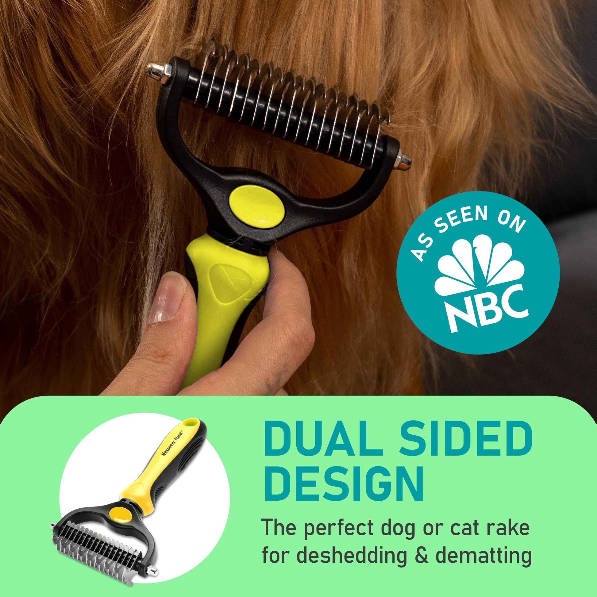Maxpower Planet Pet Grooming Brush - Double Sided Shedding and Dematting Undercoat Rake Comb for Dogs and Cats,Extra Wide (B1 - Rake, Gloves & Comb, Large)