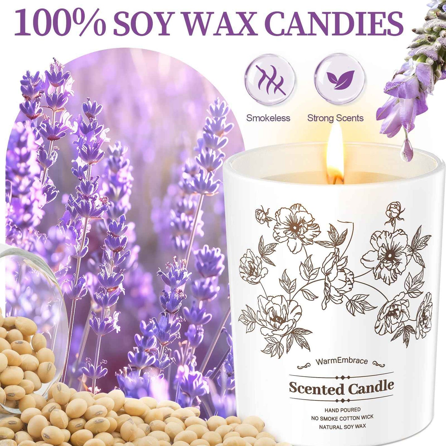 Deluxe Scented Candle for Women & Men, Vanilla Coconut Soy Wax Candle, 8 Oz Jar Candle for Home, Scented-60 Hours Long Lasting Burning, Suitable Gift for Mom
