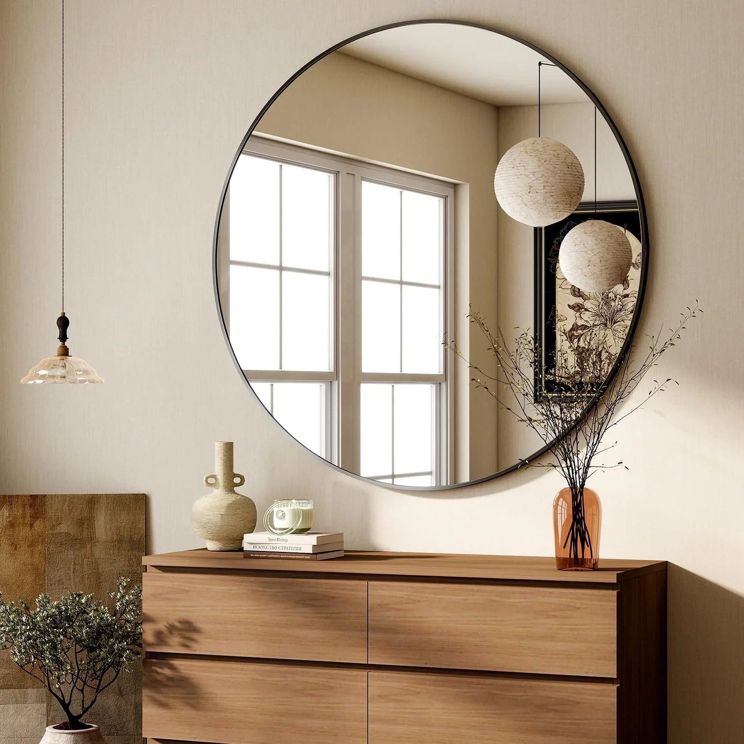 HARRITPURE Round Mirror 30 Black Wall Mounted Circle Mirrors Vanity Mirror with Brushed Aluminum Alloy Frame Modern Decoration for Bathroom, Living Room, Vanity, Bedroom, Entryway jlhbookstore.store