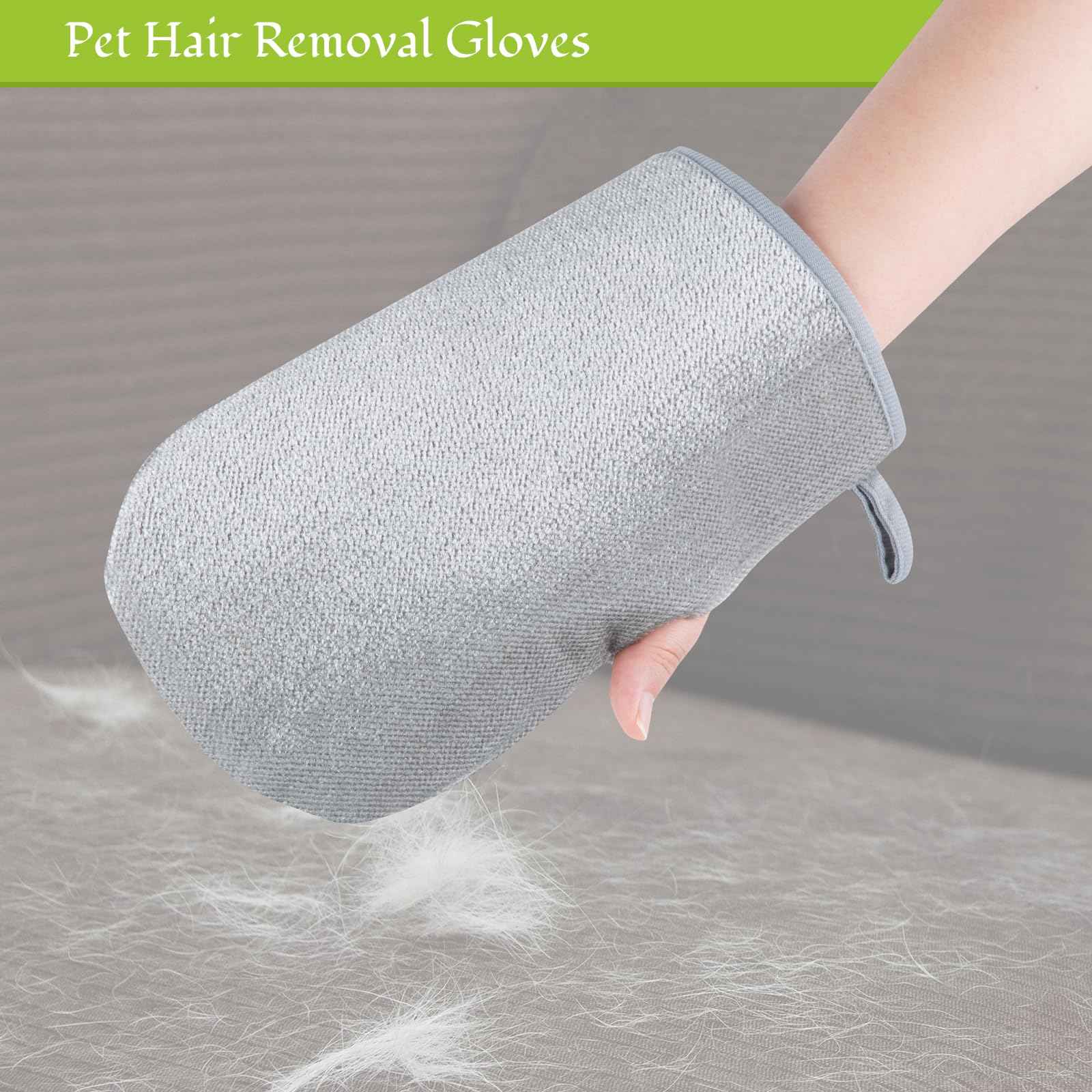 180°Rotating Rubber Broom with Squeegee for Pet Hair Removal - 50" Iron Handle Fur Remover Rake Brush for Carpet, Hardwood & Tile Floors, Includes Pet Hair Removal Gloves (Green)