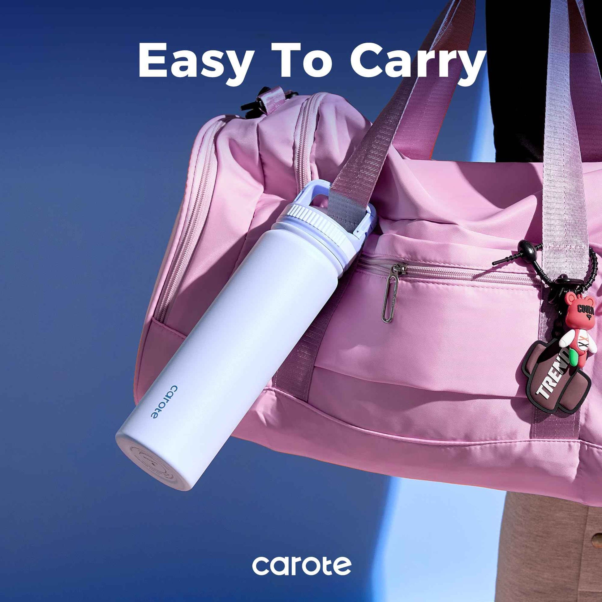 CAROTE 3-Pack Insulated Stainless Steel Water Bottles with Upgraded Leakproof Tech, Travel Coffee Tumplers with Straw, 34/24/24 oz Heart Paradise Straw Tumbler Set of Three (Blue)