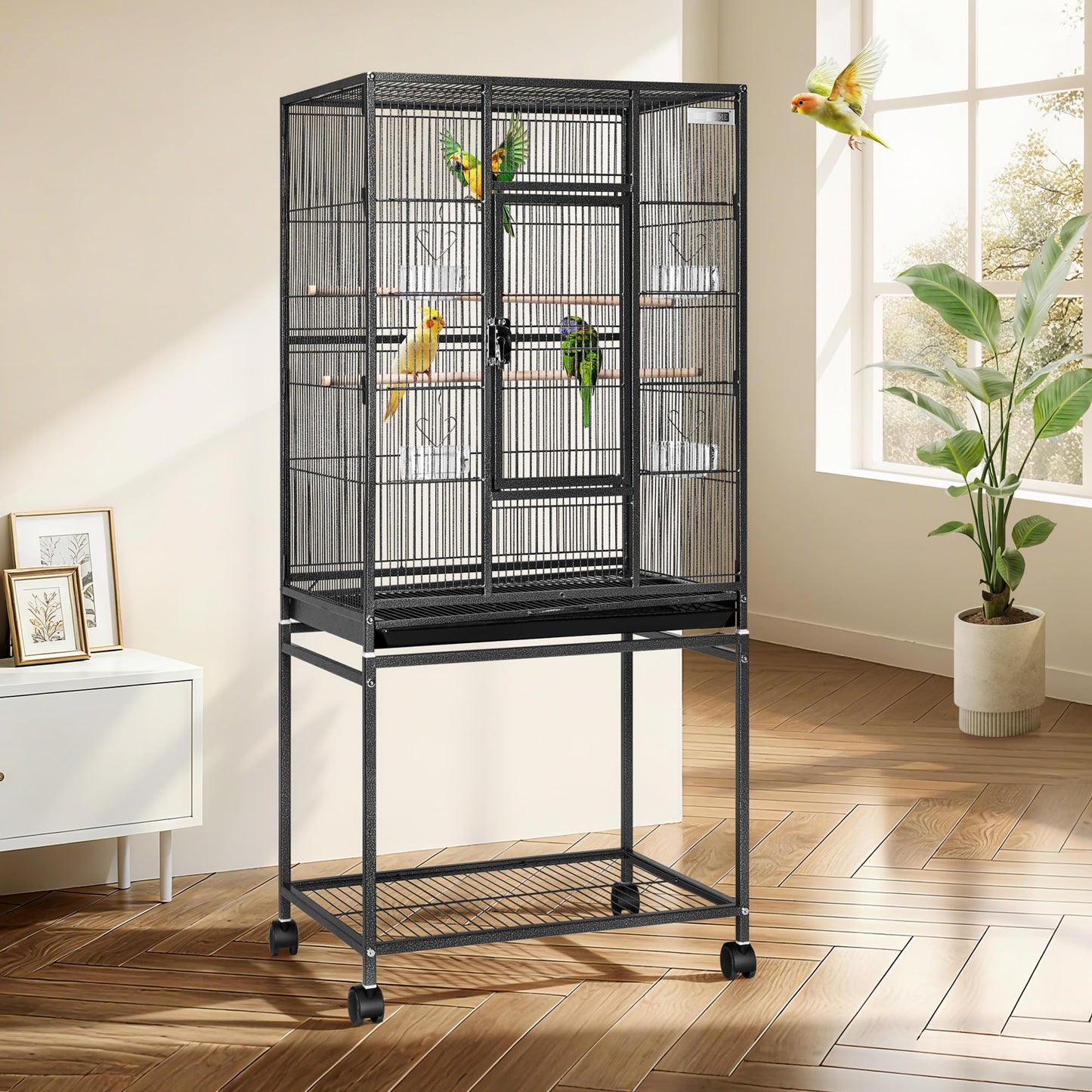 VIVOHOME 54 Inch Wrought Iron Large Bird Flight Cage with Rolling Stand for Parakeets Canaries Cockatiels Lovebirds Conures, Black