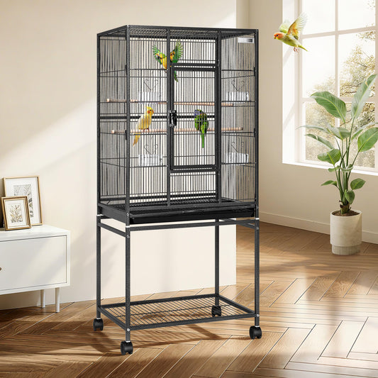 VIVOHOME 54 Inch Wrought Iron Large Bird Flight Cage with Rolling Stand for Parakeets Canaries Cockatiels Lovebirds Conures, Black