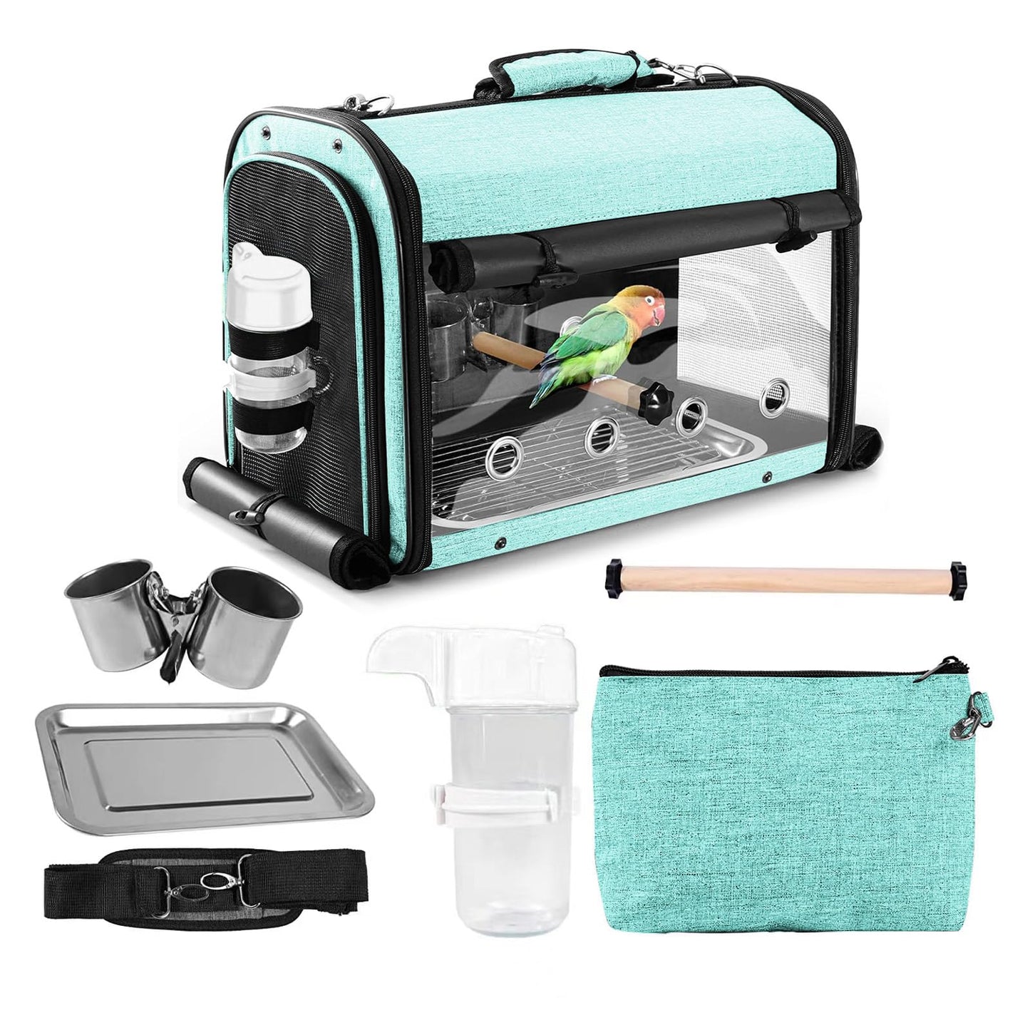 SUERTREE Bird Carrier Bag With Stand, Lightweight Backpack for Parrot, Portable Travel Cage, Pet Transparent Breathable Carrier