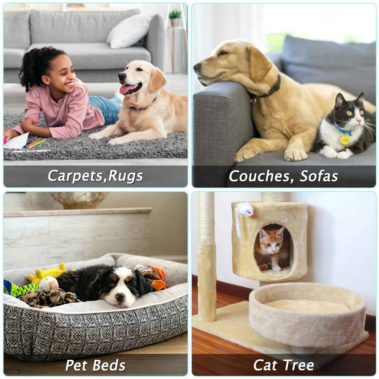 Carpet Rake for Pet Hair Removal - Reusable Pet Hair Remover, 60” Adjustable Long Handle Cat Dog Carpet Rake Scraper with Patented Design, Dog Hair Rake Brush for Rugs, Mats