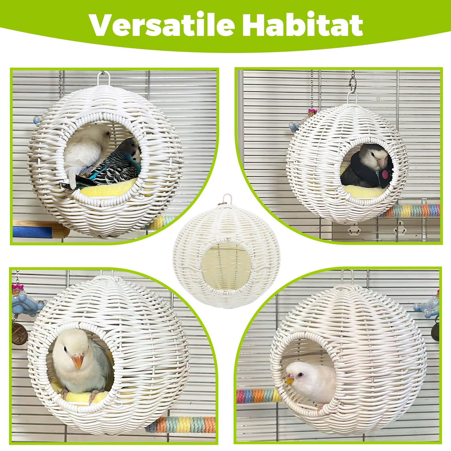 Chewproof Steel Frame Bird Nest for Cage, Washable Small Bird Bed Hammock Hideout Lay Eggs Parakeet Nest Sleep, Parakeet Warm Bed House Hut for Lovebird, Canary, Budgie, Finch (Brown)