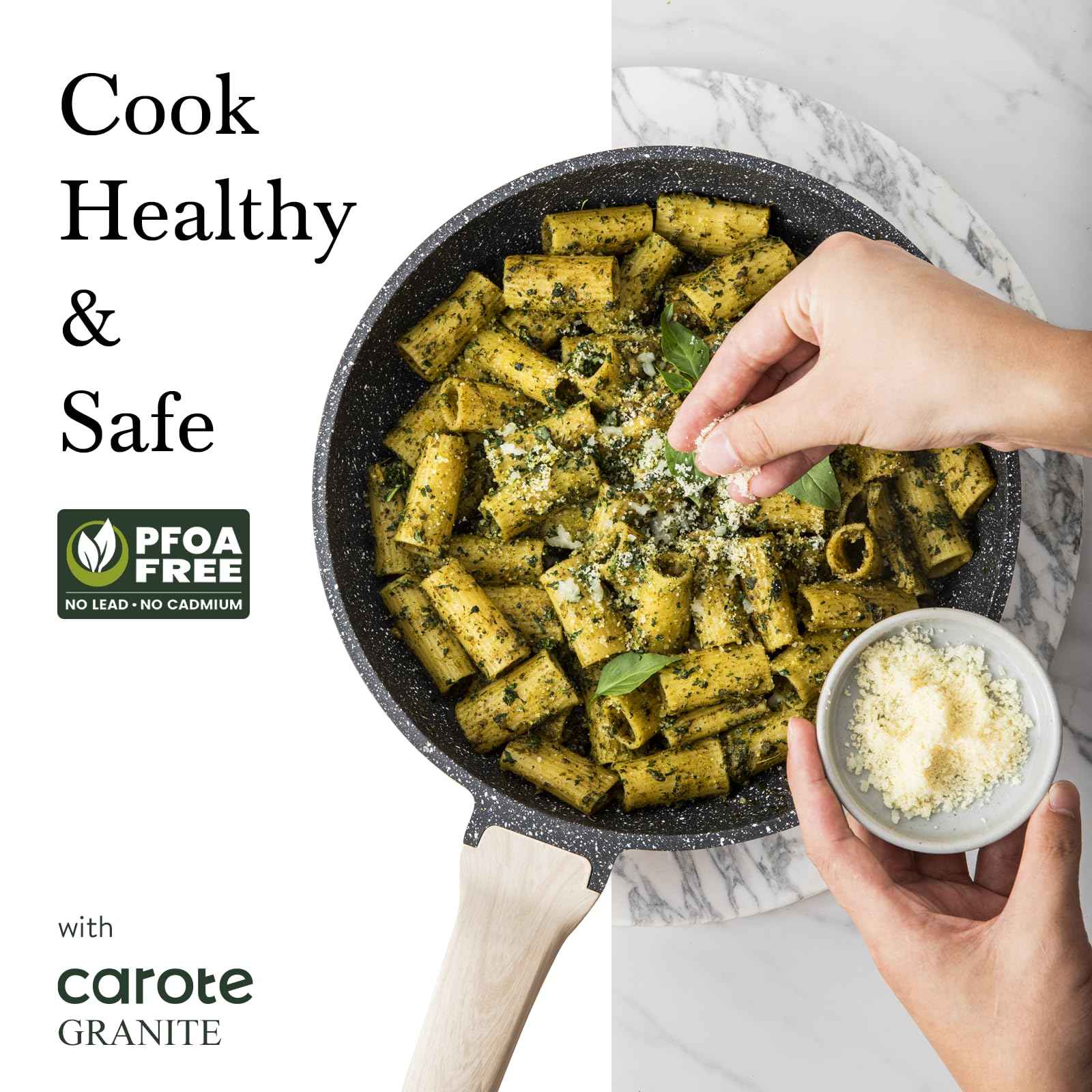 CAROTE Non Stick Frying Pan Skillet Set, Omelet Pan, Healthy Non Toxic Granite Chef Pan, Induction Compatible Egg Frying Pan with Heat-Resistant Handle, PFOA-Free,Black, 8"+10"+12"