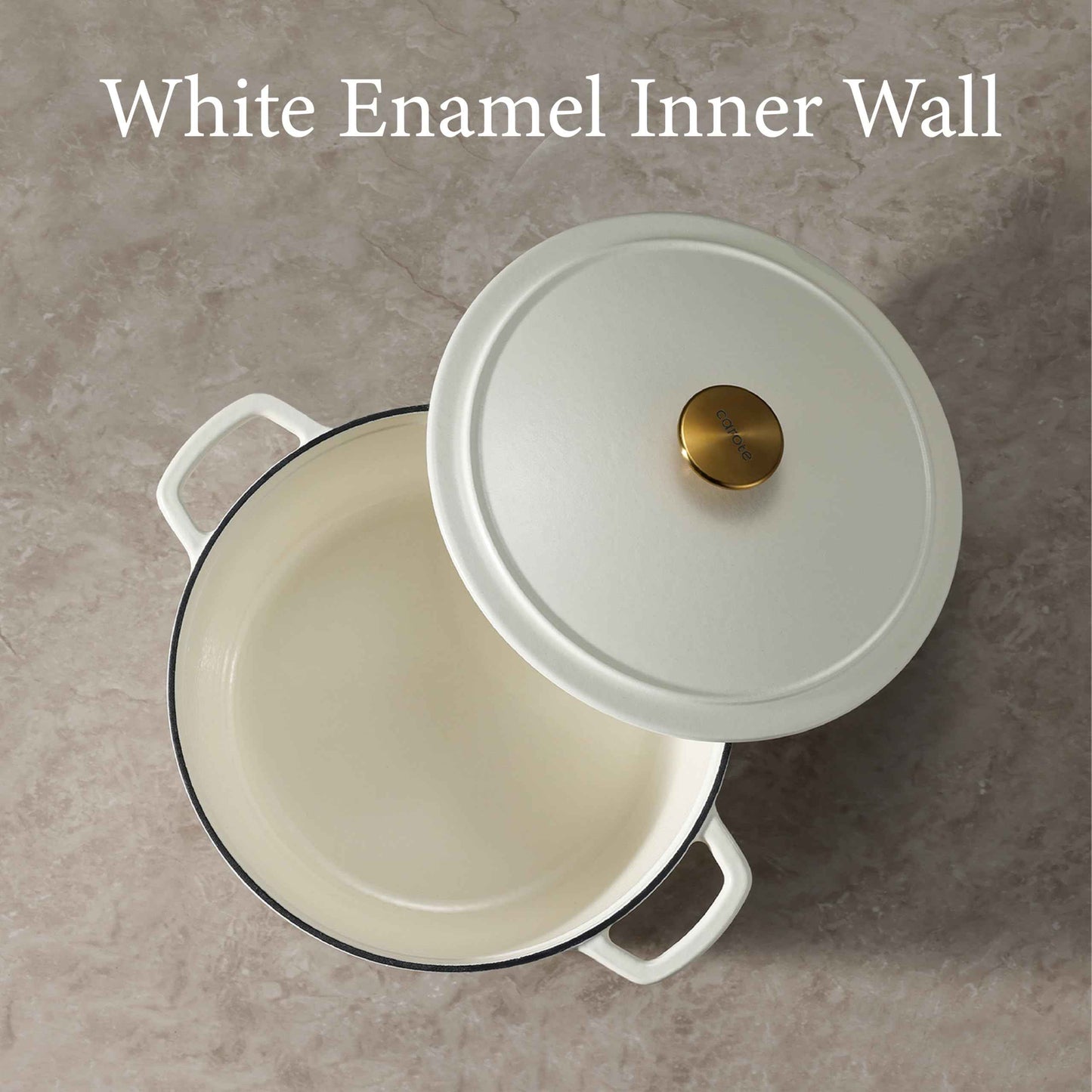 CAROTE Cast Iron Dutch Oven Pot with Lid, Enameled Dutch Oven for Sourdough Bread Baking, Dual Handles, Heavy-Duty Cast Iron Pot, 5QT, White