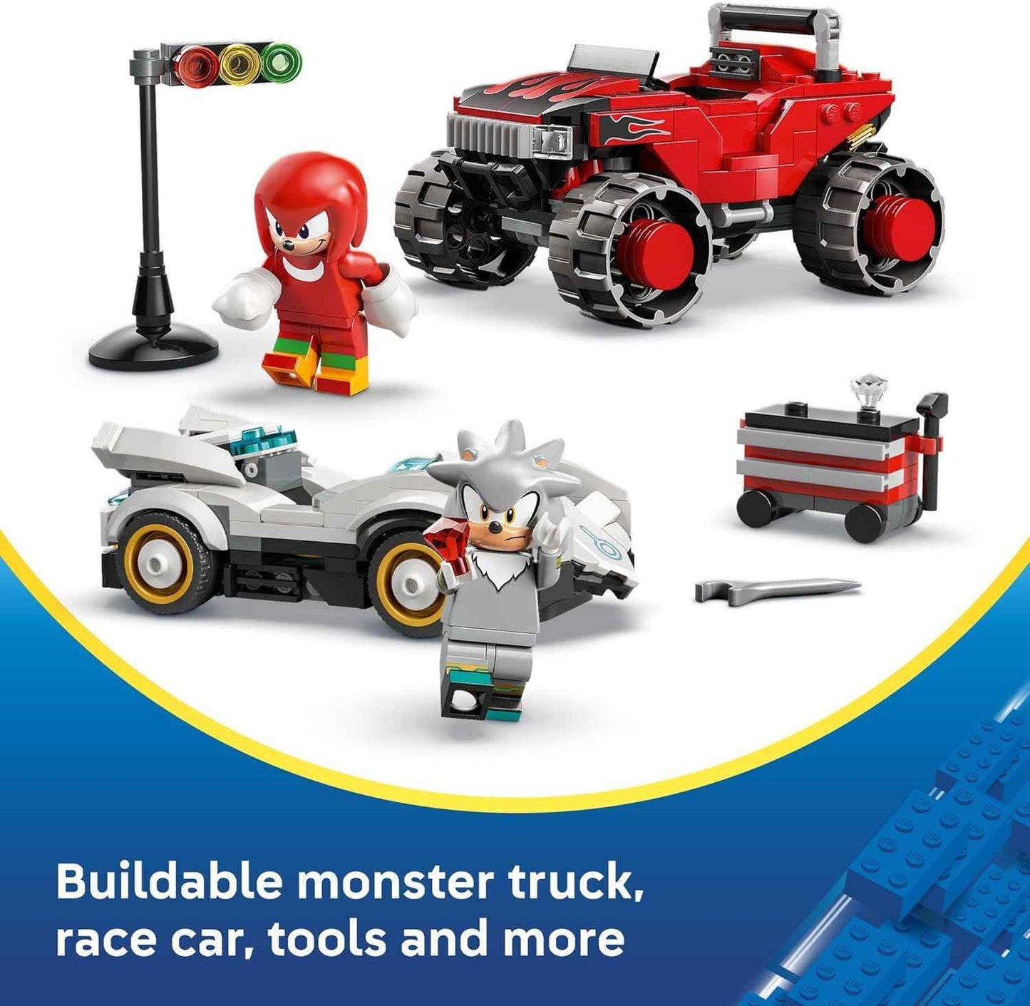 LEGO Sonic The Hedgehog Silver’s Car vs. Knuckles’ Monster Truck Building Toy for Boys & Girls - Racing Playset W/Silver & Knuckles Minifigures for Kids, Ages 8+ - Gift Idea for Birthdays - 77118