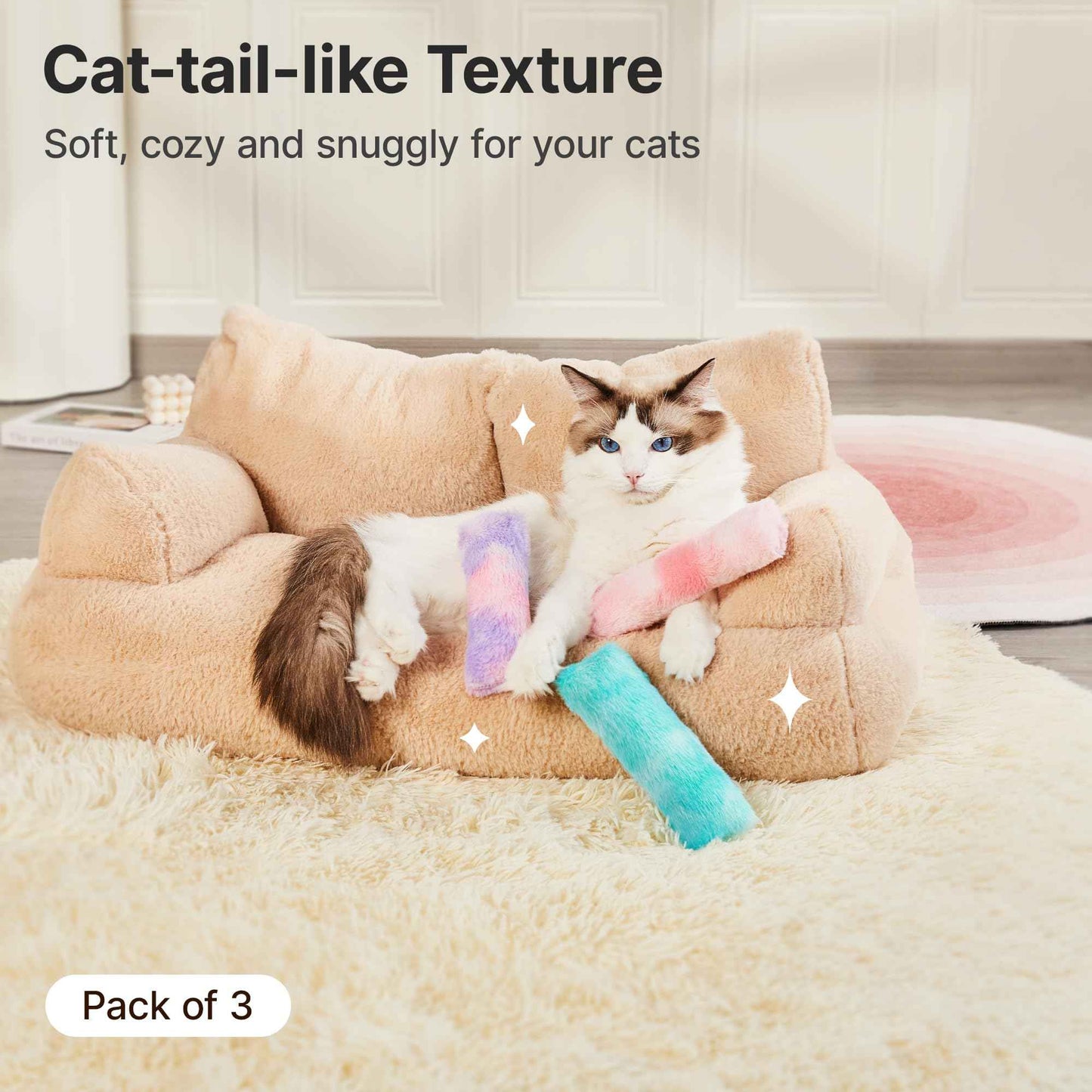 Potaroma Cat Toys Pillows, 3 Pack, Soft and Durable Crinkle Sound with Catnip Inside, Interactive Indoor Kitten Kicker, Promotes Kitty Exercise