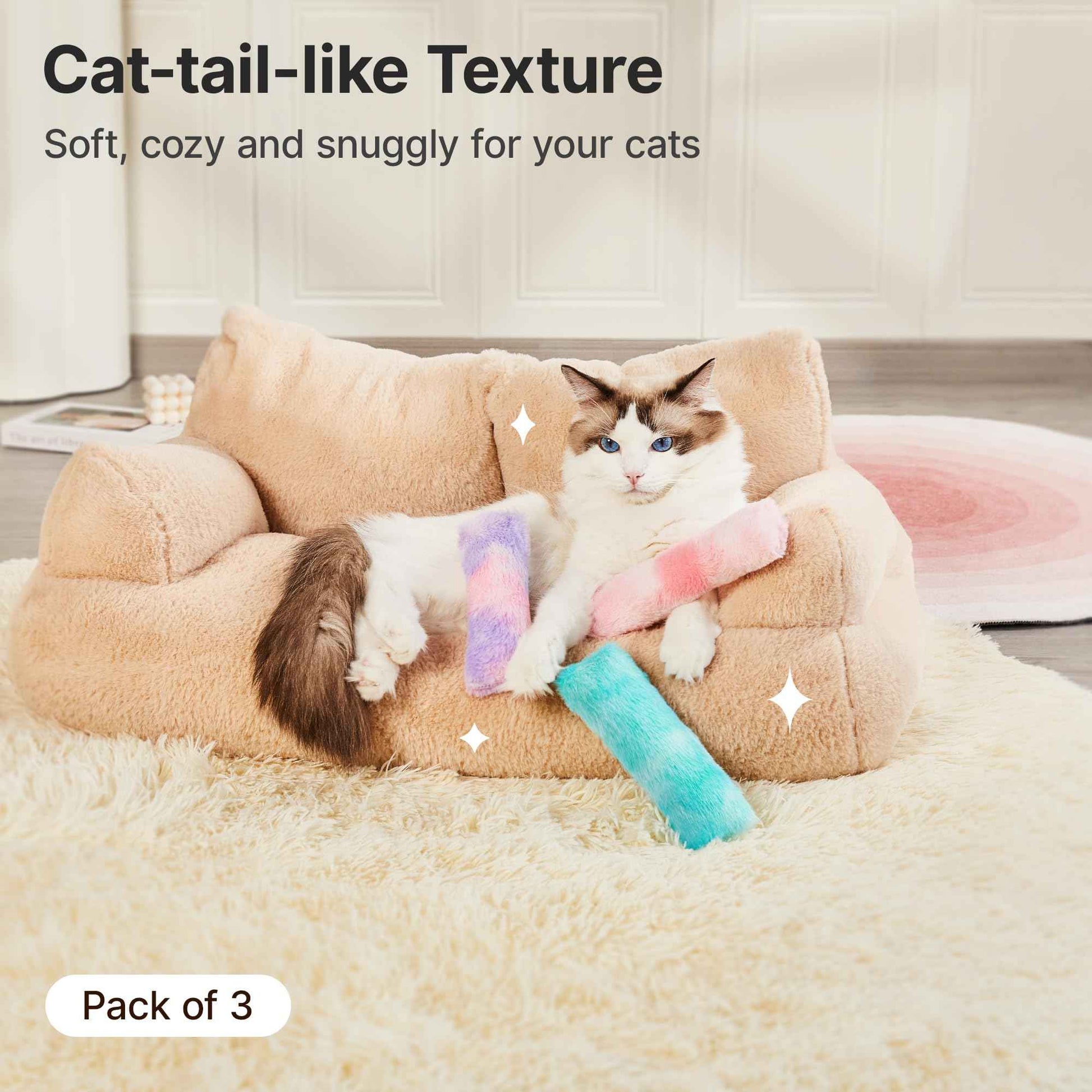 Potaroma Cat Toys Pillows, 3 Pack, Soft and Durable Crinkle Sound with Catnip Inside, Interactive Indoor Kitten Kicker, Promotes Kitty Exercise