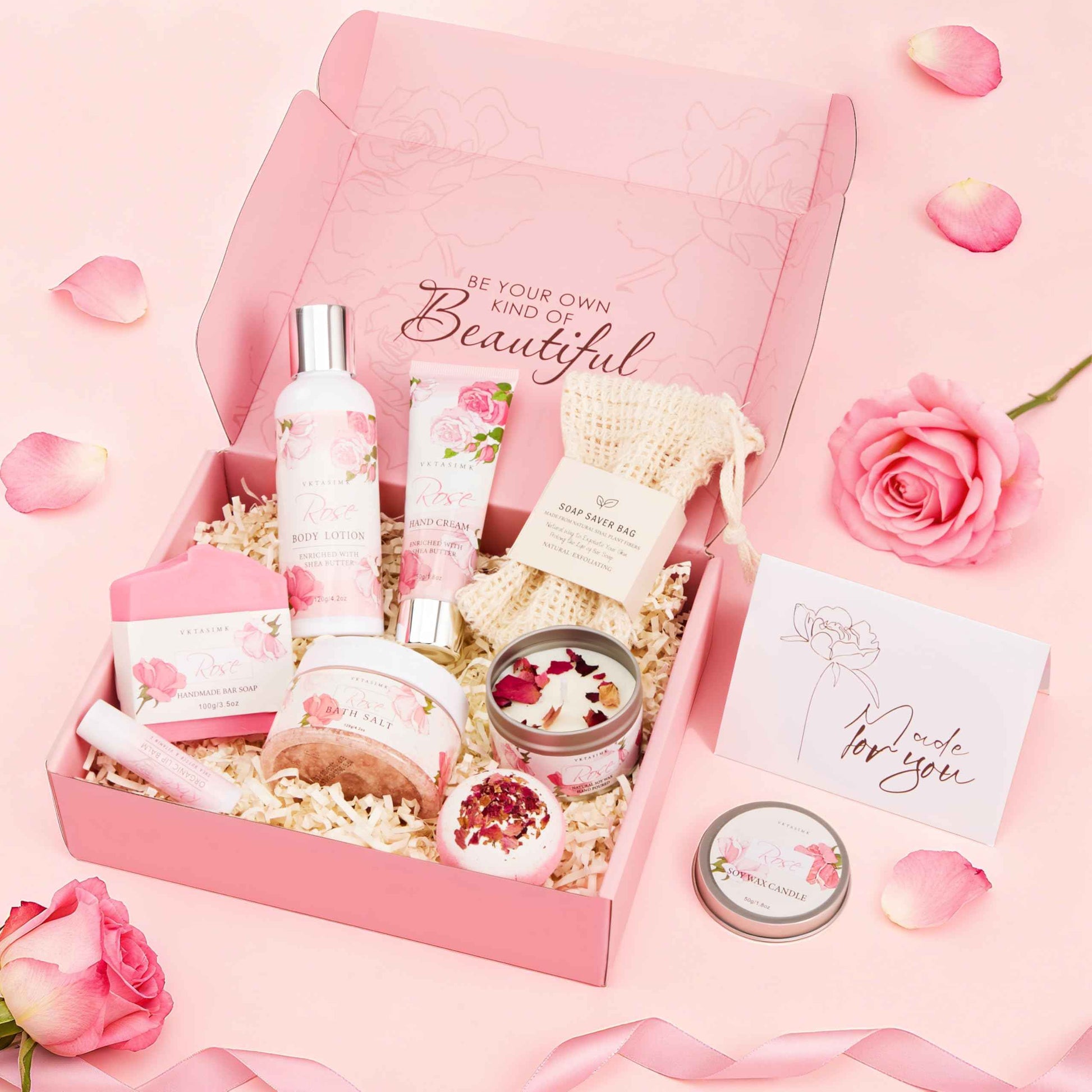Gifts for Women, Birthday Gifts for Women, Bath and Body Gift Basket Mothers Day Gifts, Rose Home Spa Set Self Care Gift, Thank You for Mom Sister Her Teacher Friends Friendship
