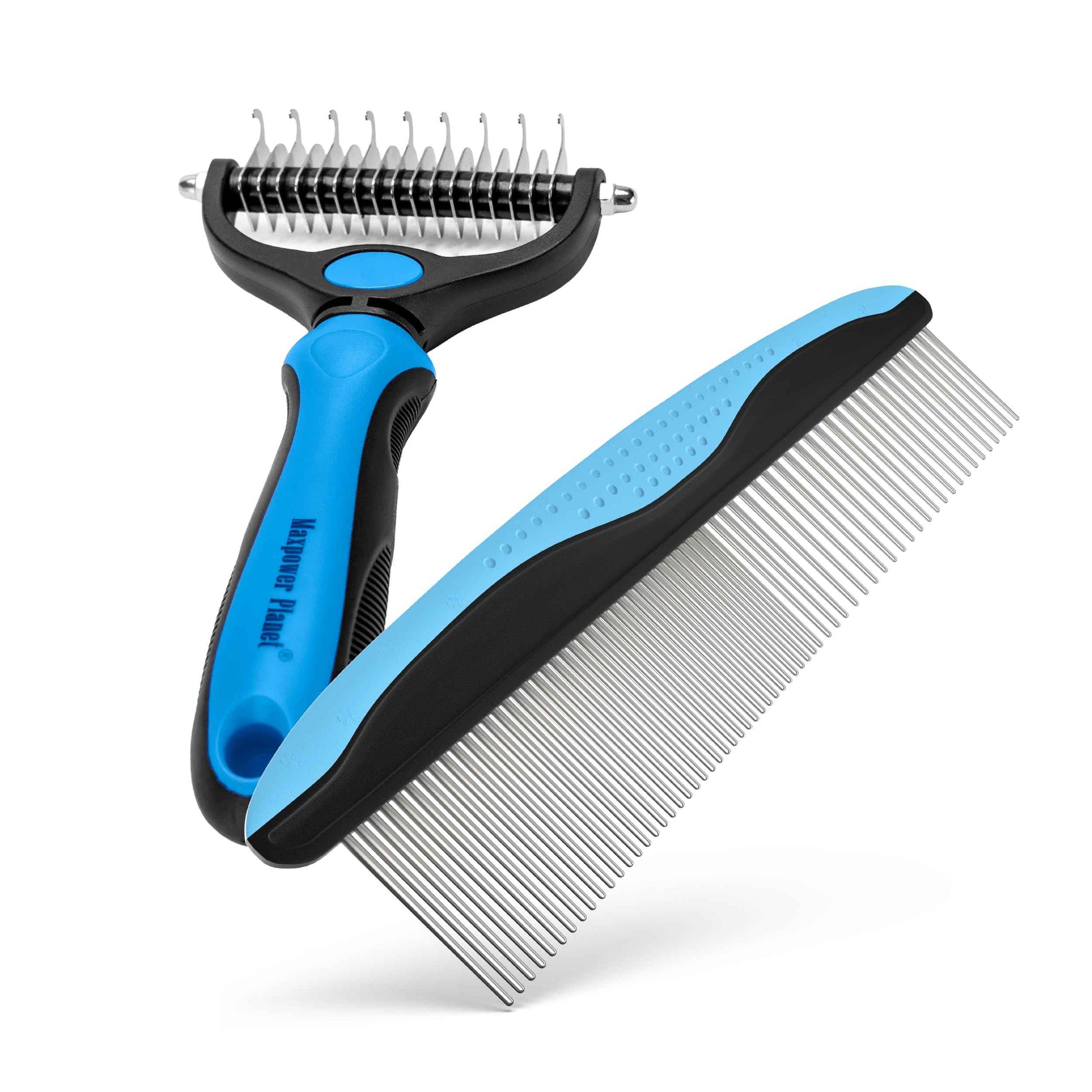 Maxpower Planet Pet Grooming Brush - Double Sided Shedding and Dematting Undercoat Rake Comb for Dogs and Cats,Extra Wide (B1 - Rake, Gloves & Comb, Large)