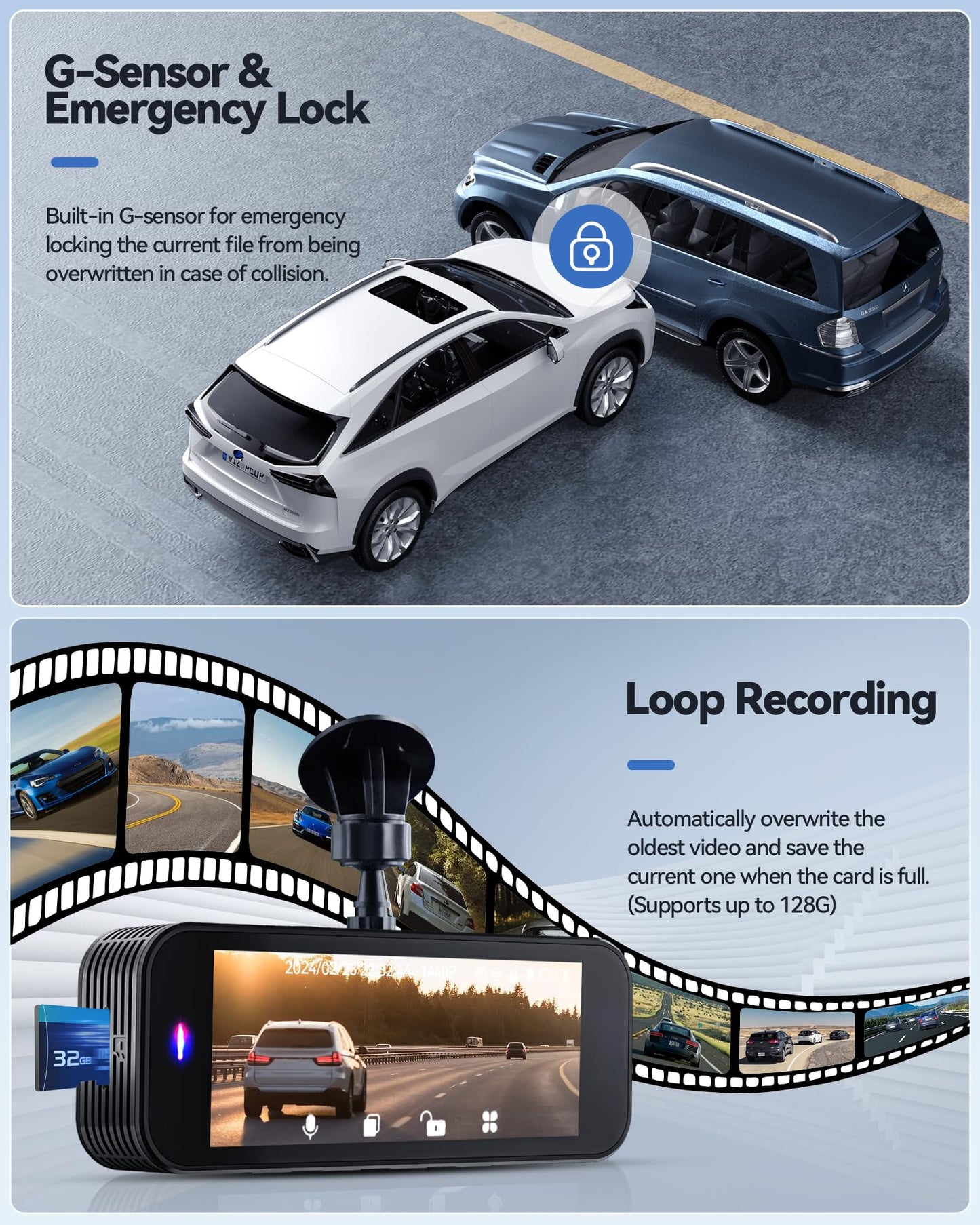 Dash Camera for Cars, 4K Full HD Dual Dash Cam Front and Rear with Wi-Fi, Included 32GB Card, 3.16” IPS Screen, Night Vision, 170°Wide Angle, WDR, 24H Parking Mode