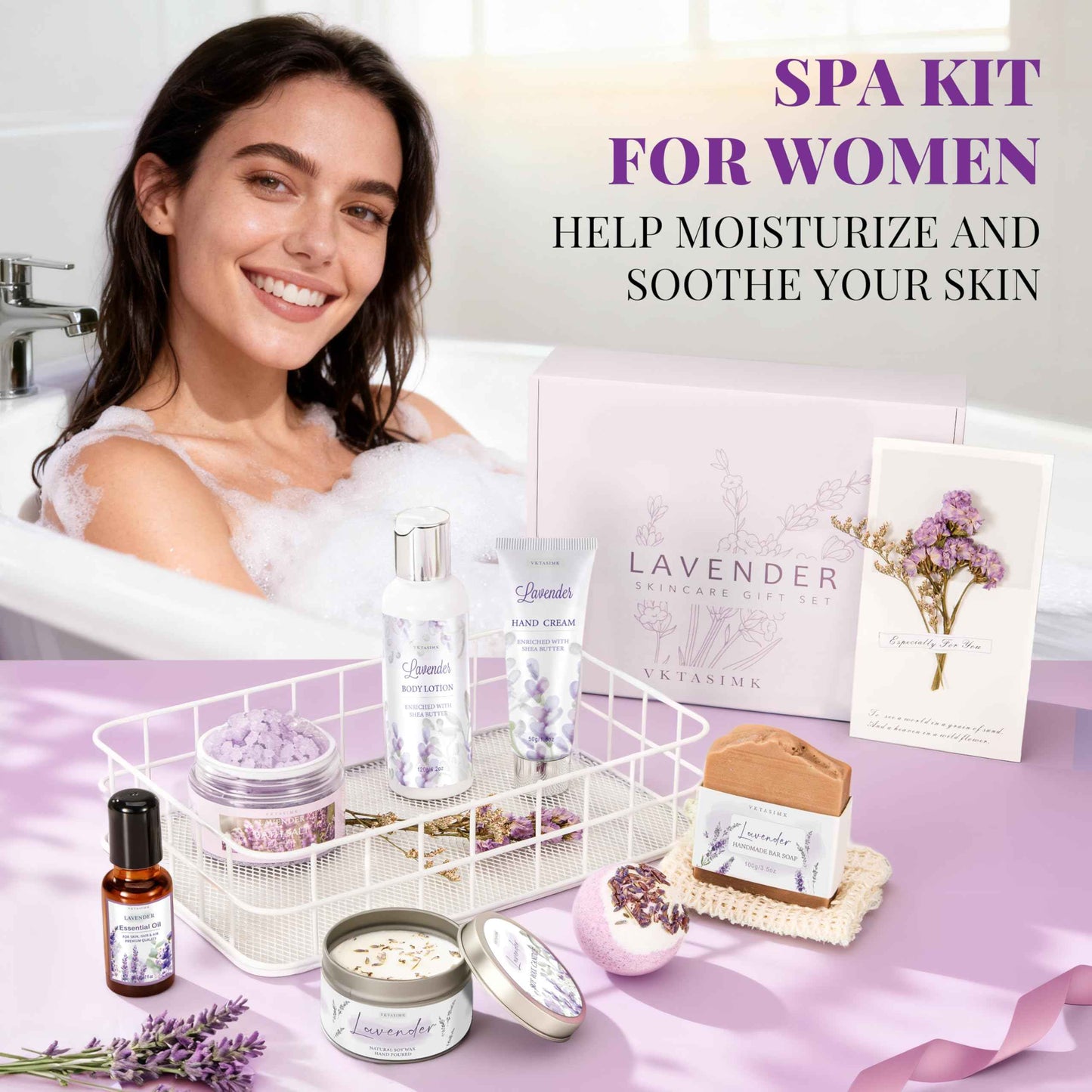 Gifts for Women, Birthday Gifts for Women, Bath and Body Gift Basket Mothers Day Gifts, Rose Home Spa Set Self Care Gift, Thank You for Mom Sister Her Teacher Friends Friendship