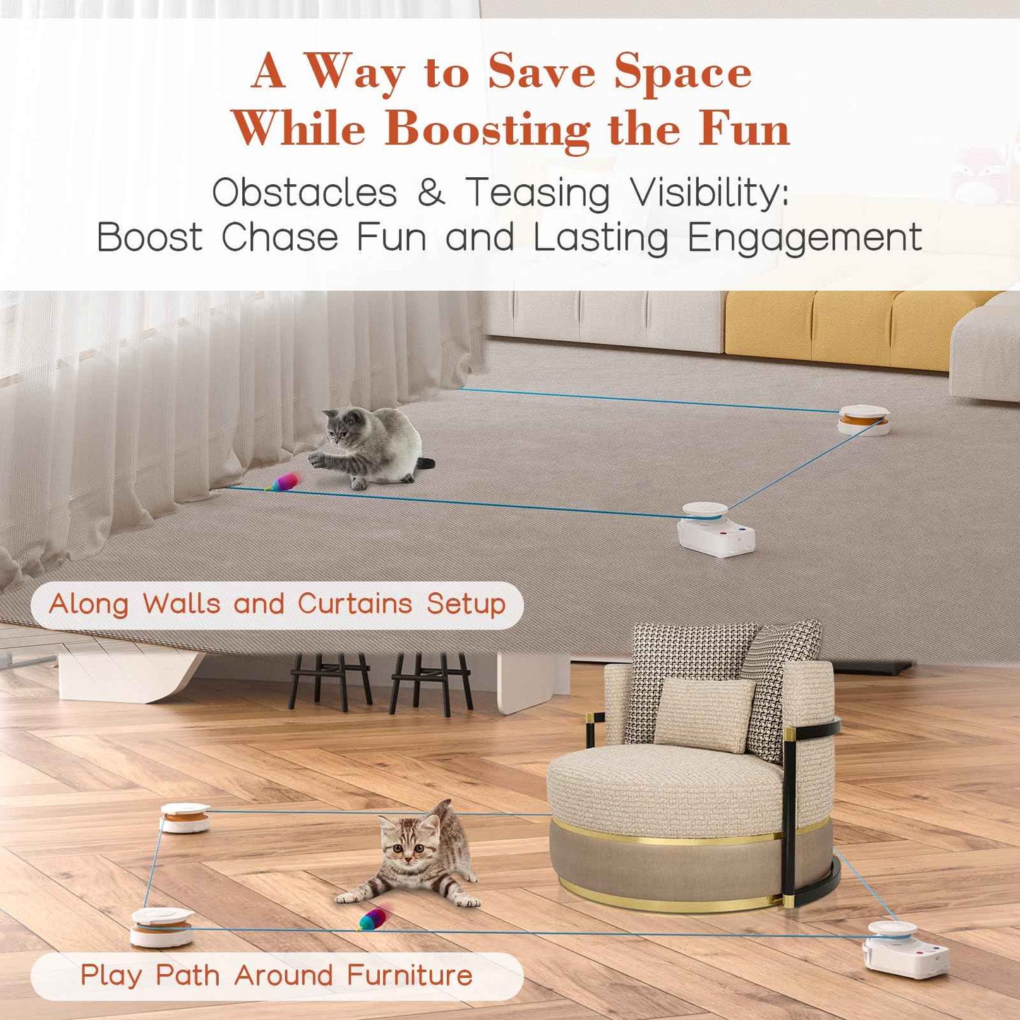 Interactive Cat Toy for Indoor Cats – Automatic Moving & Enrichment Toy for Indoor Cats/Kitten, Auto/Manual Control Cat Treadmill for Exercise & Mental Stimulation, Stimulating Chase Toys (H1K2)