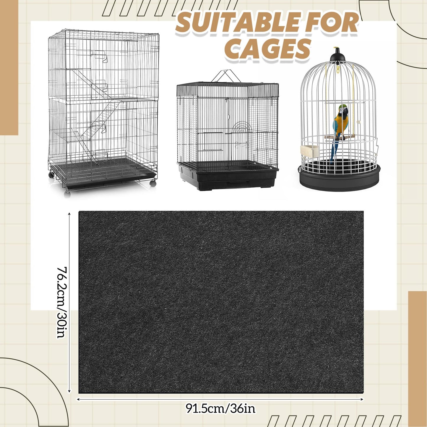 Nuanchu Large Bird Cage Mat, 48 x 36 Inch Under Pet Cage Mat, Absorbent/Waterproof Felt Pad for Bird Cages, Reptile Aquariums, Dog Kennels, with Non-Slip Backing for Hard Floors and Surfaces