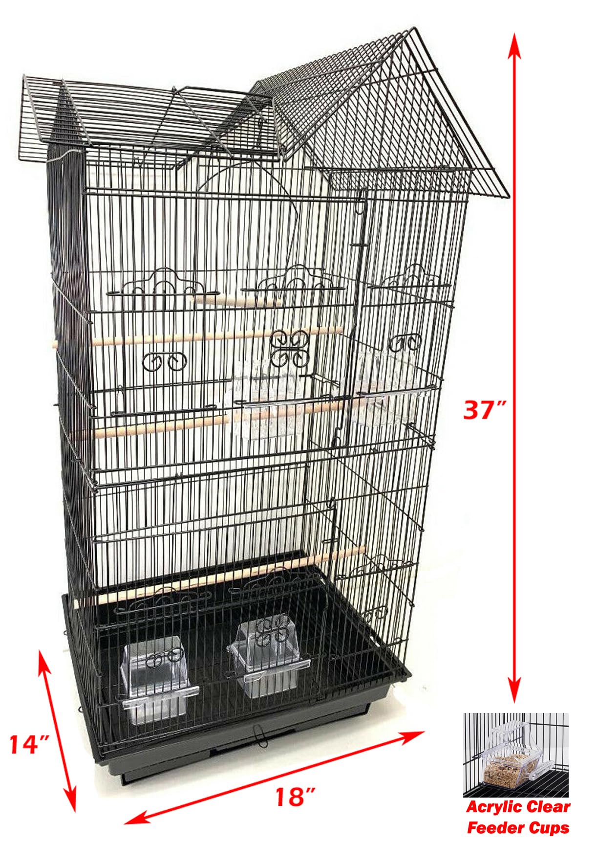 38-Inch Double Roof Top Large Flight Bird Cage with Toys Climbing Ladder Side Nesting Box Doors for Cockatiels Sun Parakeets Conures Aviary Budgie Finch Lovebird Canary Pet Bird Travel Cage